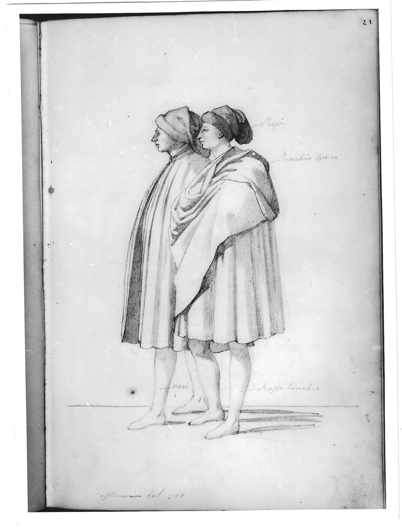 Due figure virili in abito quattrocentesco (disegno) di Bezzuoli Giuseppe (sec. XIX)