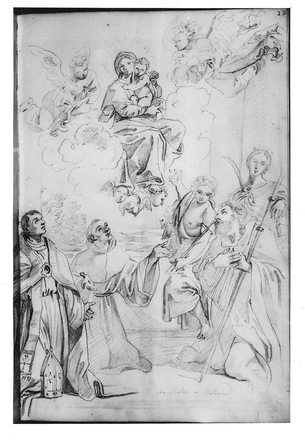 Madonna con bambino in gloria venerata da Santi (disegno) di Bezzuoli Giuseppe (sec. XIX)