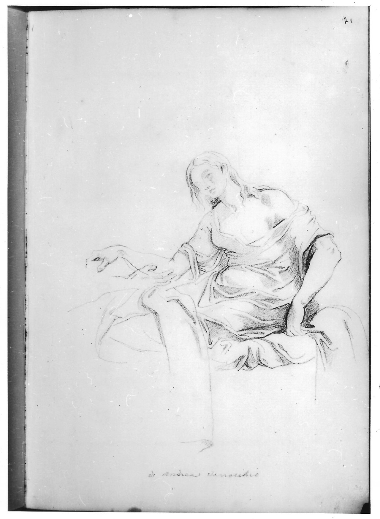 Figura femminile seduta su un letto (disegno) di Bezzuoli Giuseppe (sec. XIX)