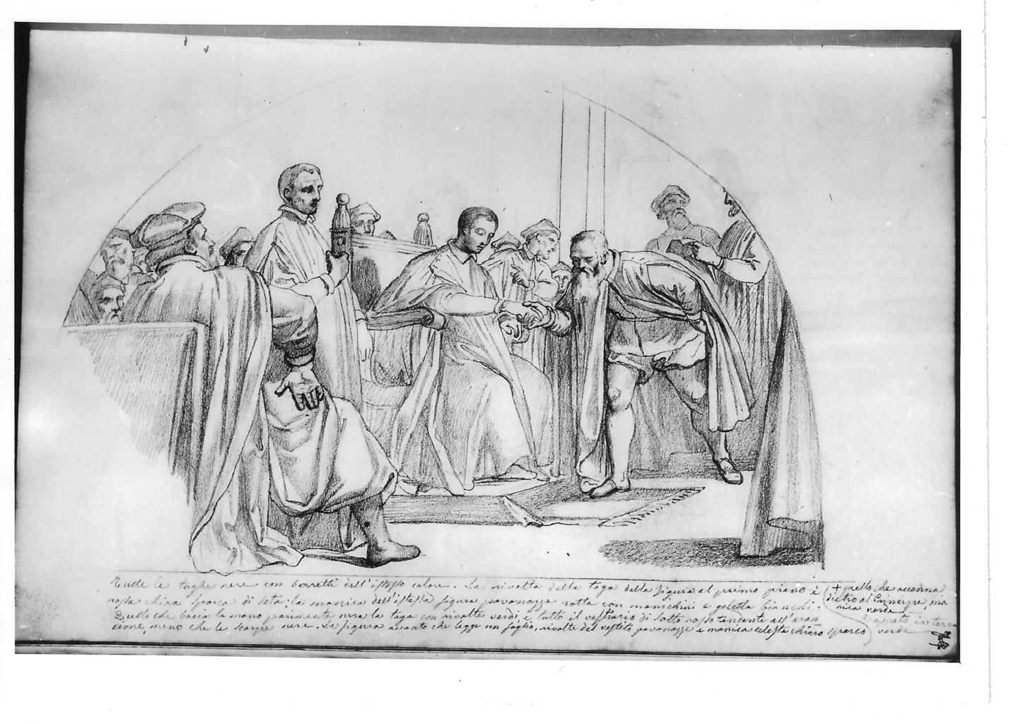 Scena di corte in costume cinquecentesco (disegno) di Bezzuoli Giuseppe (sec. XIX)