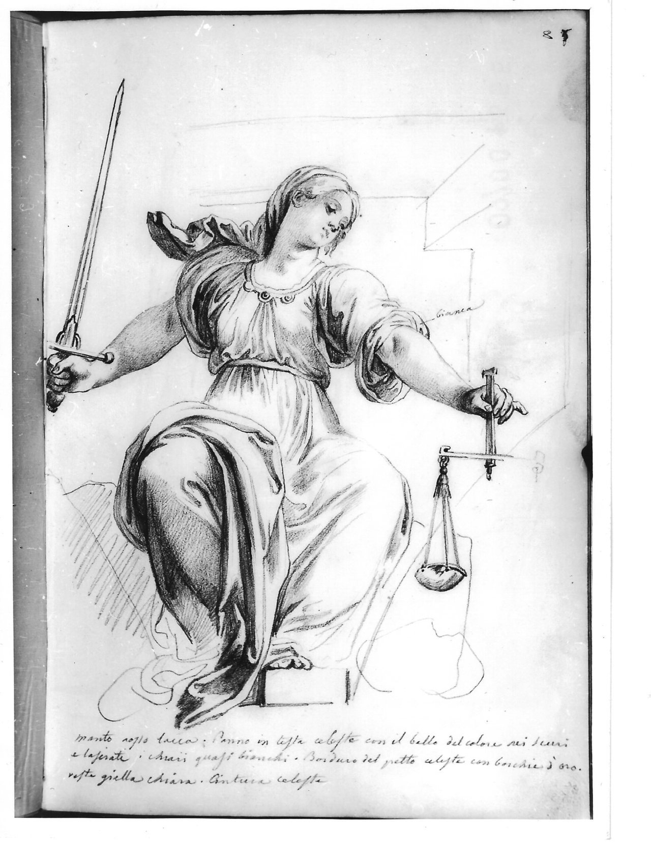 Figura femminile allegorica, La Giustizia (disegno) di Bezzuoli Giuseppe (sec. XIX)