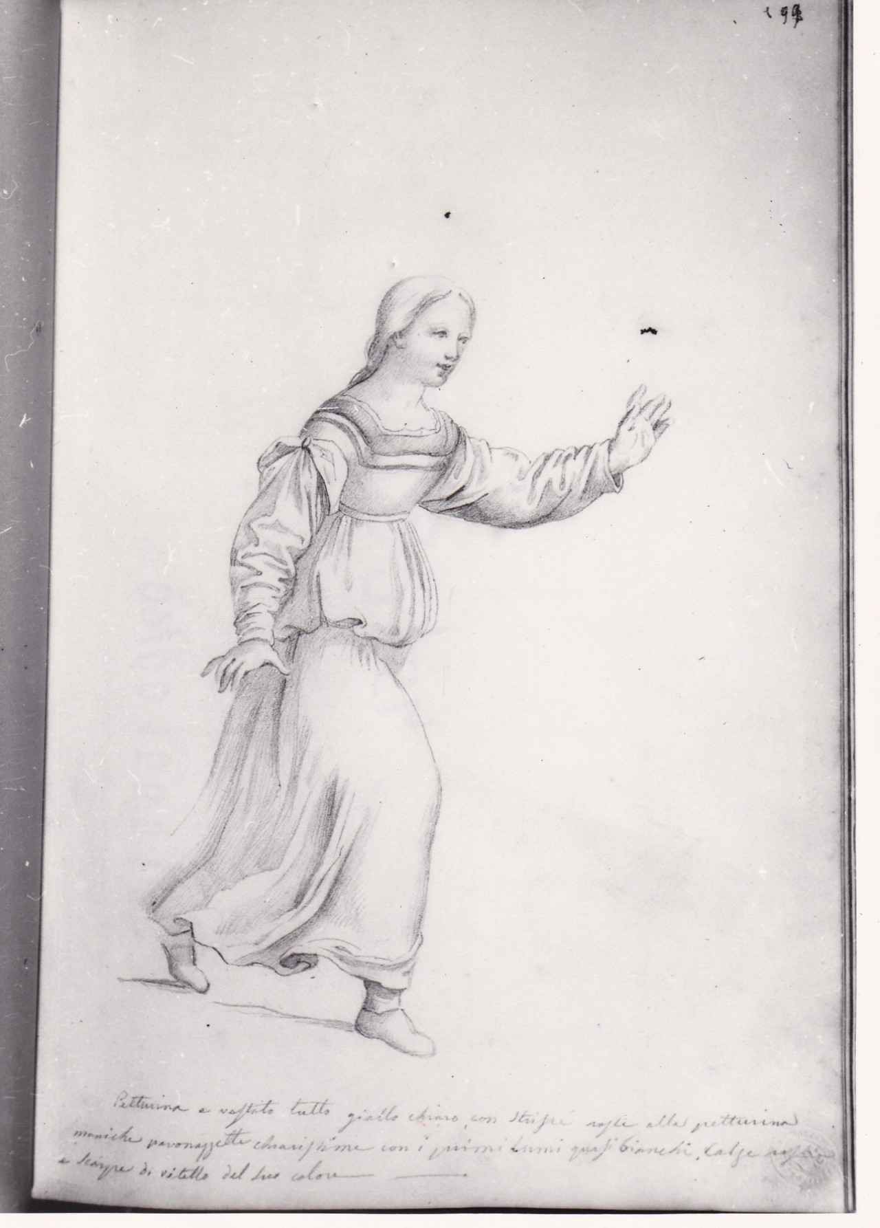 Figura di giovinetta in abiti quattrocenteschi (disegno) di Bezzuoli Giuseppe (sec. XIX)