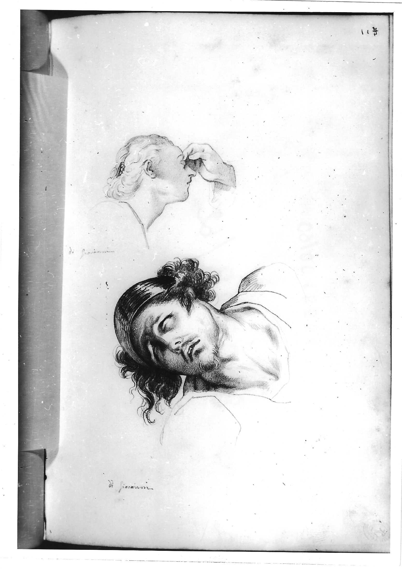 Testa di giovane donna; testa di giovane guerriero con elmo (disegno) di Bezzuoli Giuseppe (sec. XIX)