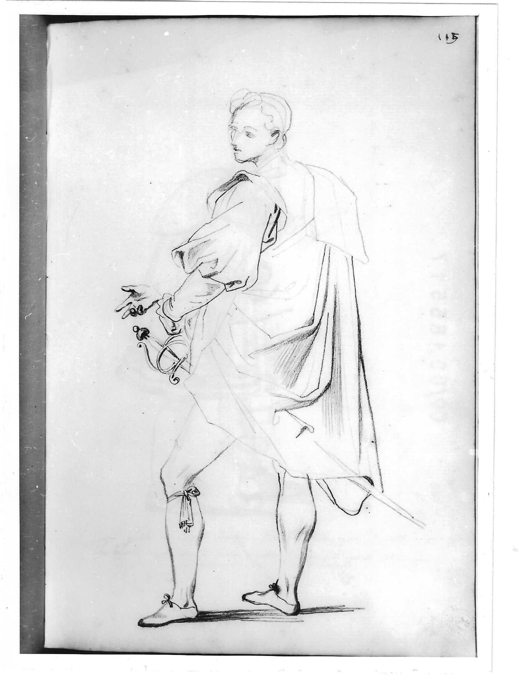 Giovane uomo con spada e mantello (disegno) di Bezzuoli Giuseppe (sec. XIX)