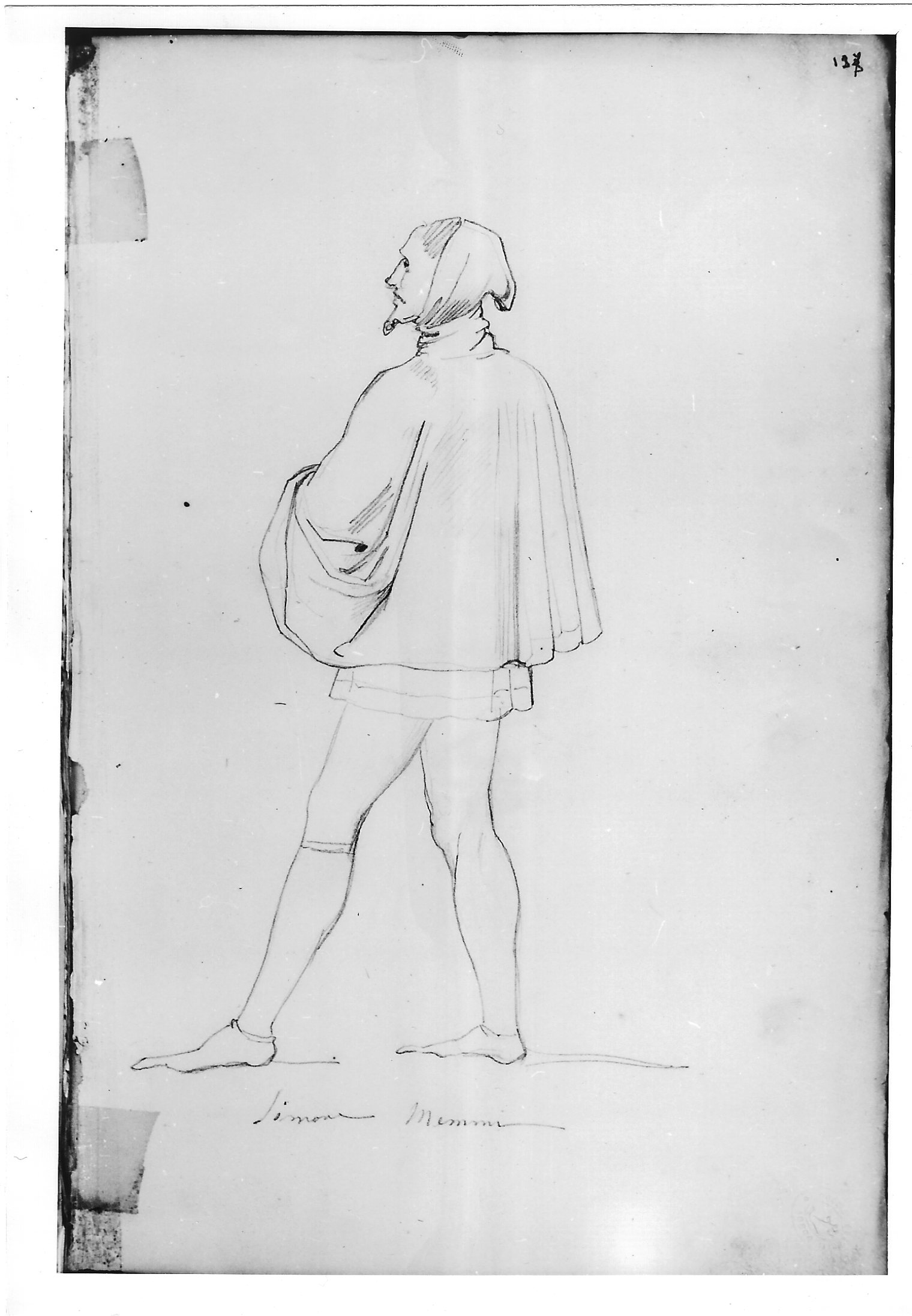 Figura maschile in abiti medievali (disegno) di Bezzuoli Giuseppe (sec. XIX)
