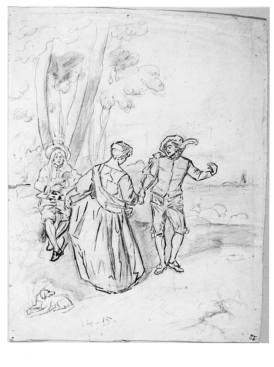 figure maschili e femminili (disegno) di Cecchi Adriano (sec. XX)