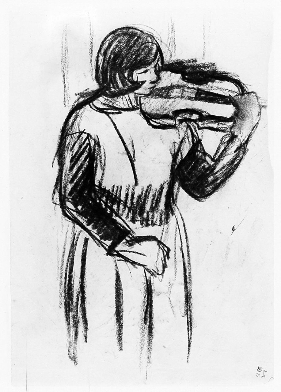 figura femminile (r.), paesaggio (v.) (disegno) di Chaplin Elisabeth (sec. XX)