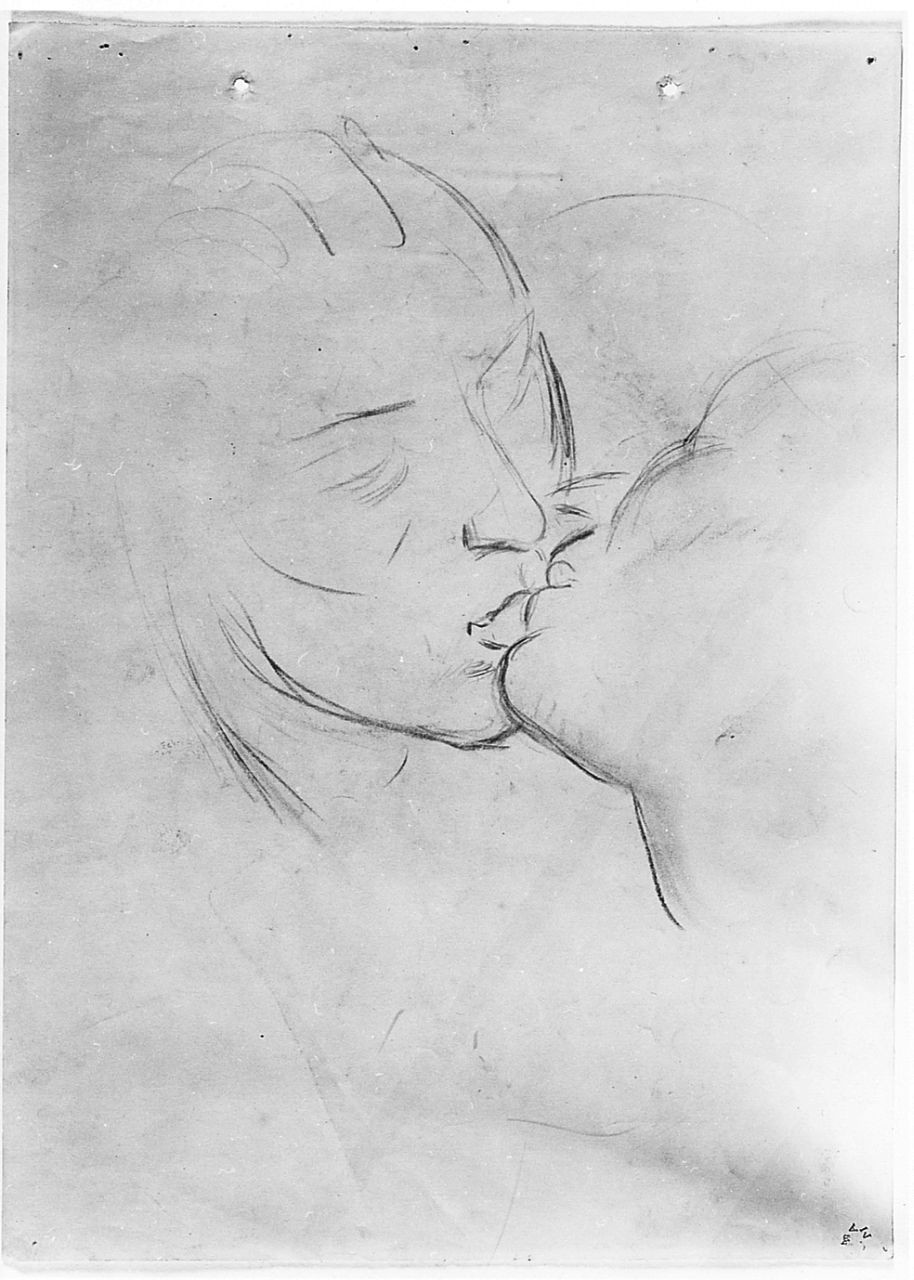 Bacio, figure maschili e femminili (r.), ritratto di donna (v.) (disegno) di Chaplin Elisabeth (sec. XX)