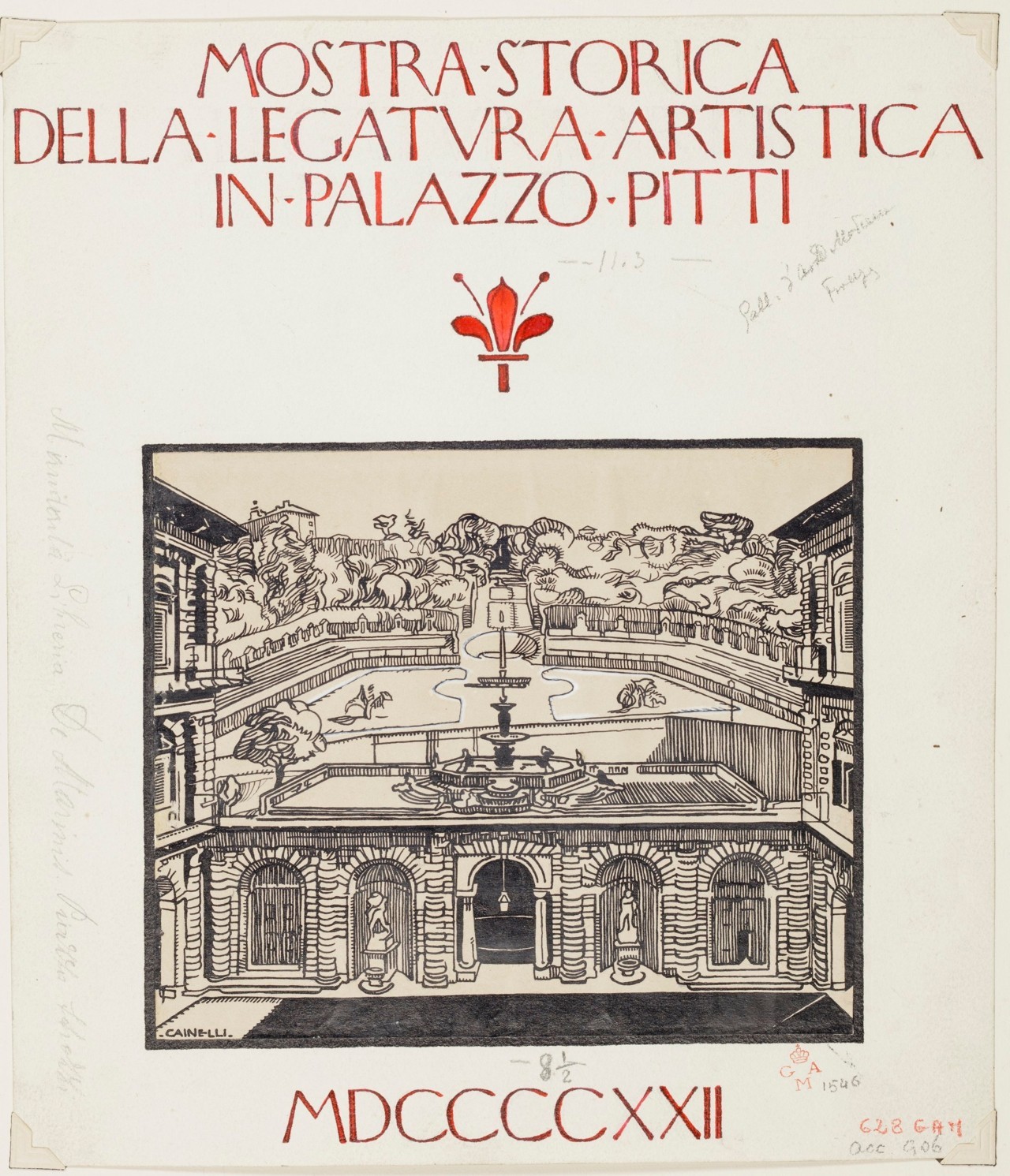 veduta del cortile di Palazzo Pitti (disegno) di Cainelli Carlo (sec. XX)