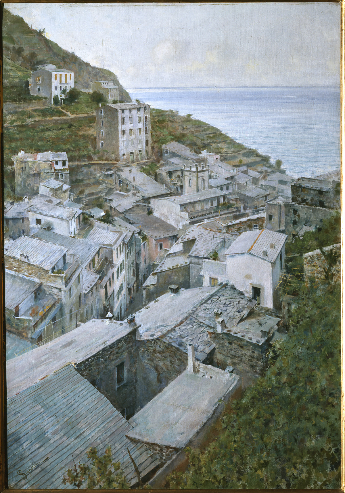 Tetti a Riomaggiore (dipinto) di Signorini Telemaco (sec. XIX)
