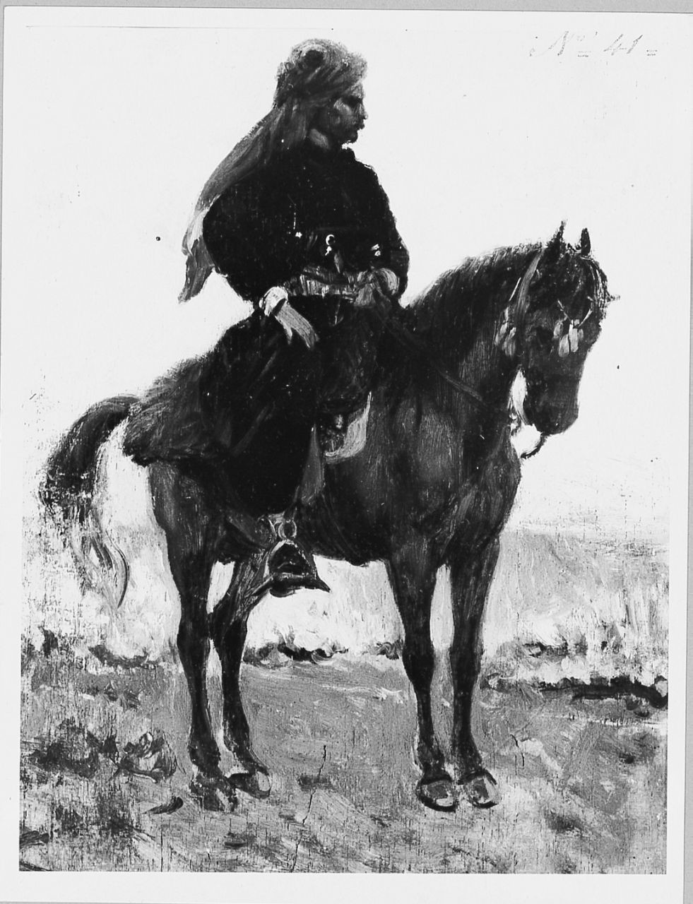cavaliere su cavallo sauro (dipinto) di Ussi Stefano (sec. XIX)