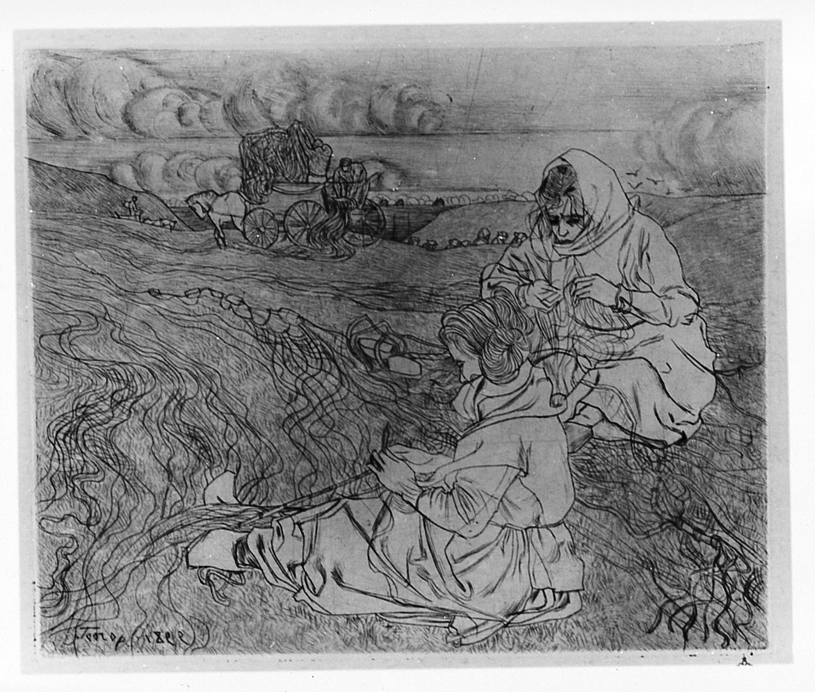 paesaggio con contadine (stampa) di Toorop Johannes Theodor (sec. XIX)