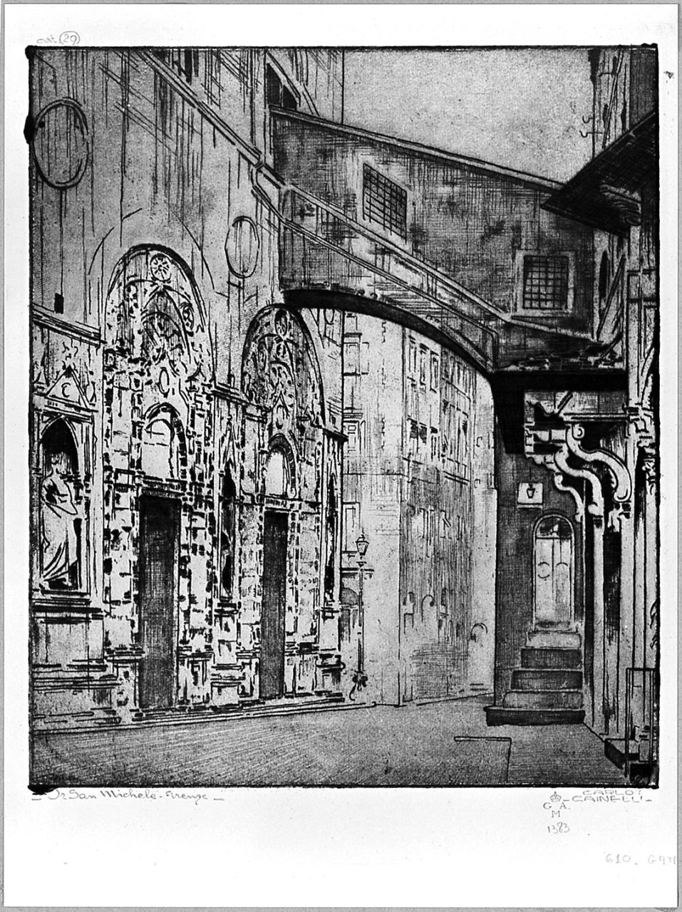 Chiesa di Ornanmichele a Firenze (stampa) di Cainelli Carlo (sec. XX)