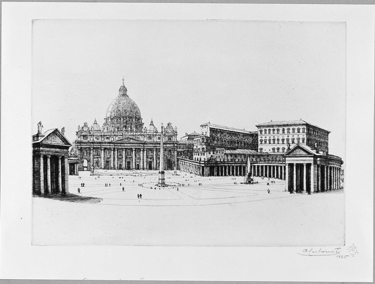 Piazza San Pietro - Roma (stampa) di Carbonati Antonio (sec. XX)