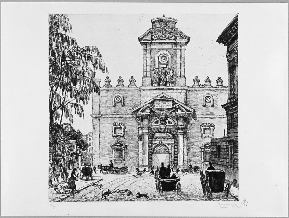 Porta Pia a Roma (stampa) di Carbonati Antonio (sec. XX)