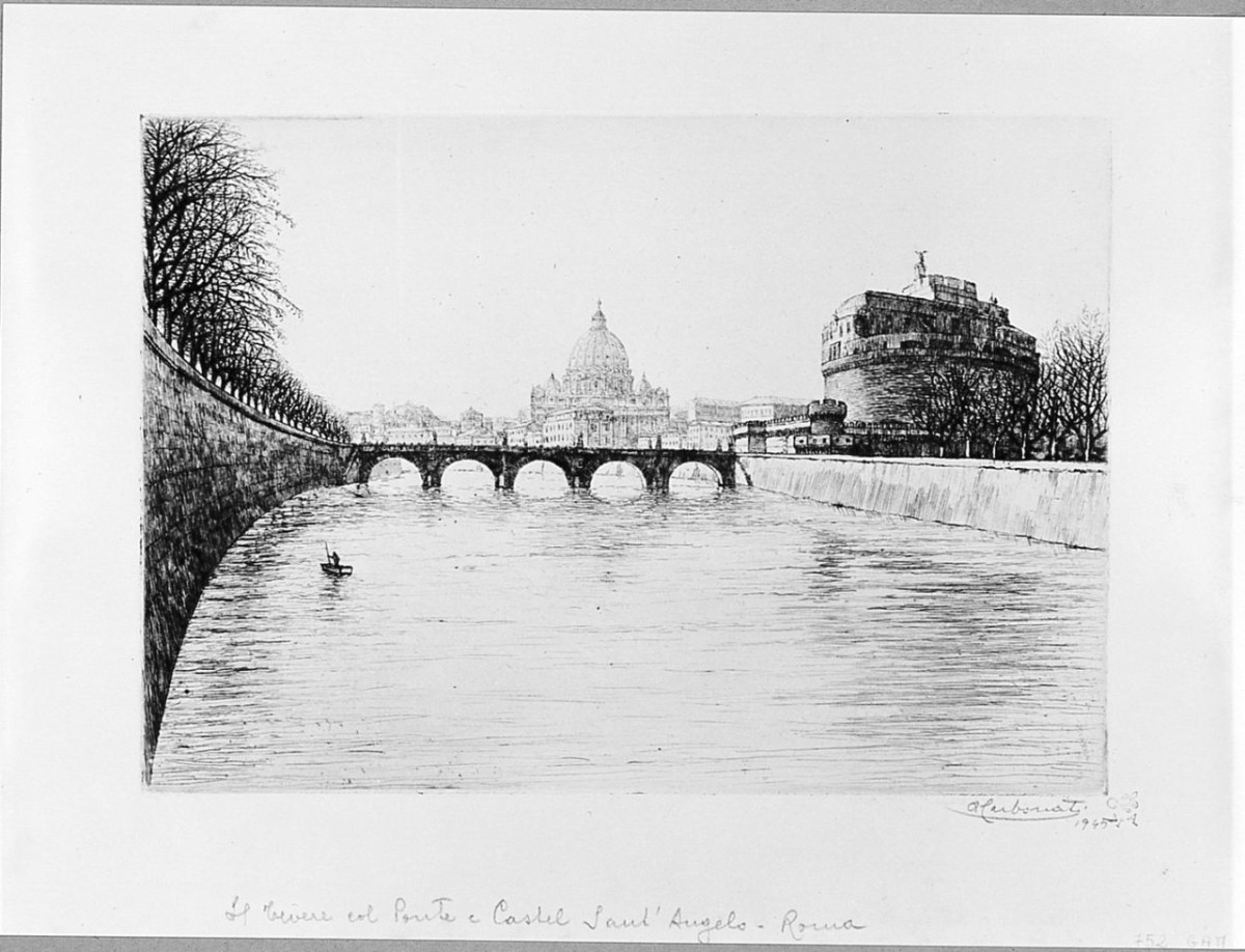 Il Tevere col Ponte e Castel SantAngelo - Roma (stampa) di Carbonati Antonio (sec. XX)