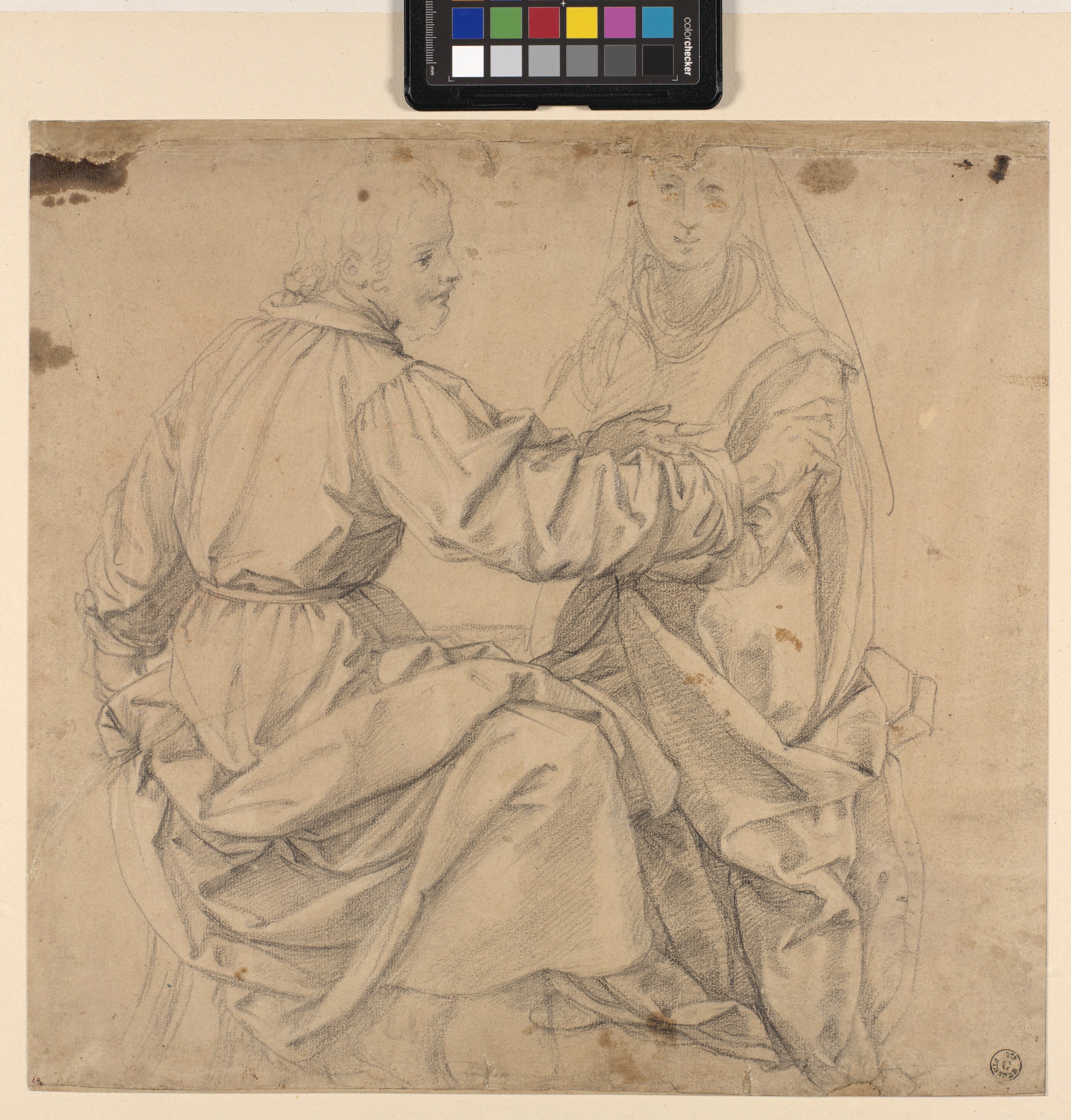 Figura maschile e figura femminile seduti (disegno) di Allori Alessandro (ultimo quarto XVI)