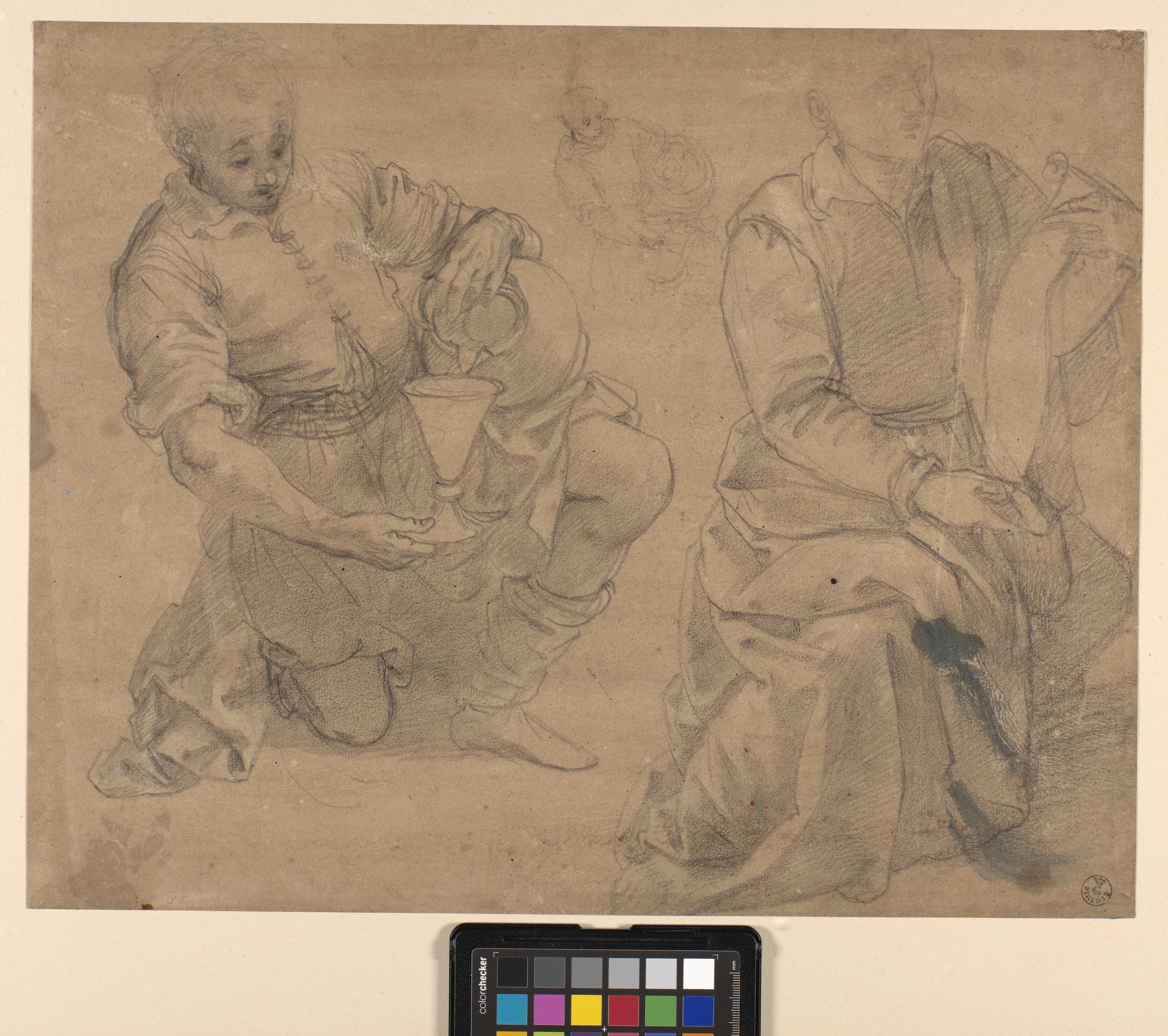Studio di tre figure in ginocchio (disegno) di Allori Alessandro (secc. XVI/ XVII)