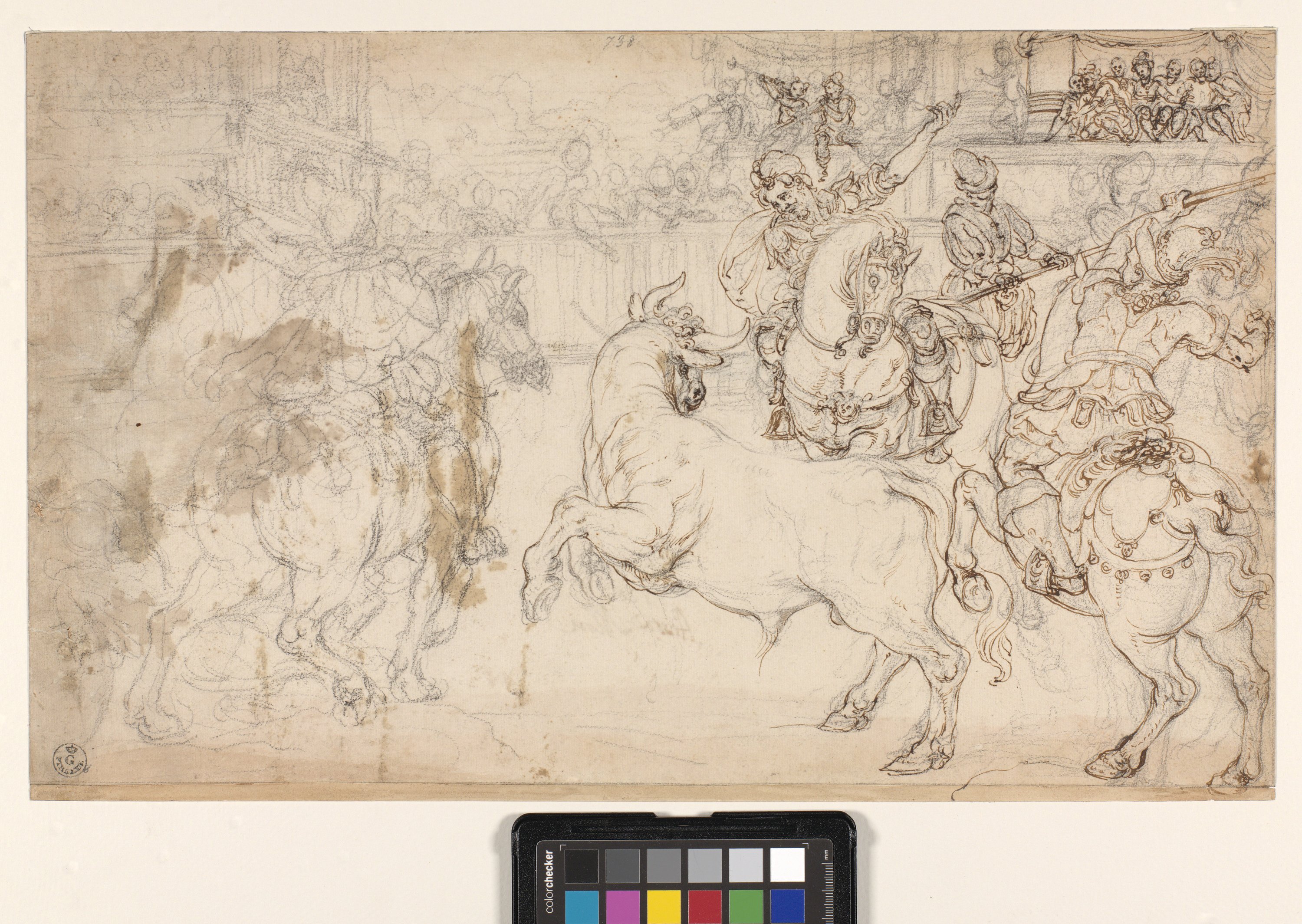 caccia al toro con i giannetti (disegno) di Allori Alessandro (ultimo quarto XVI)
