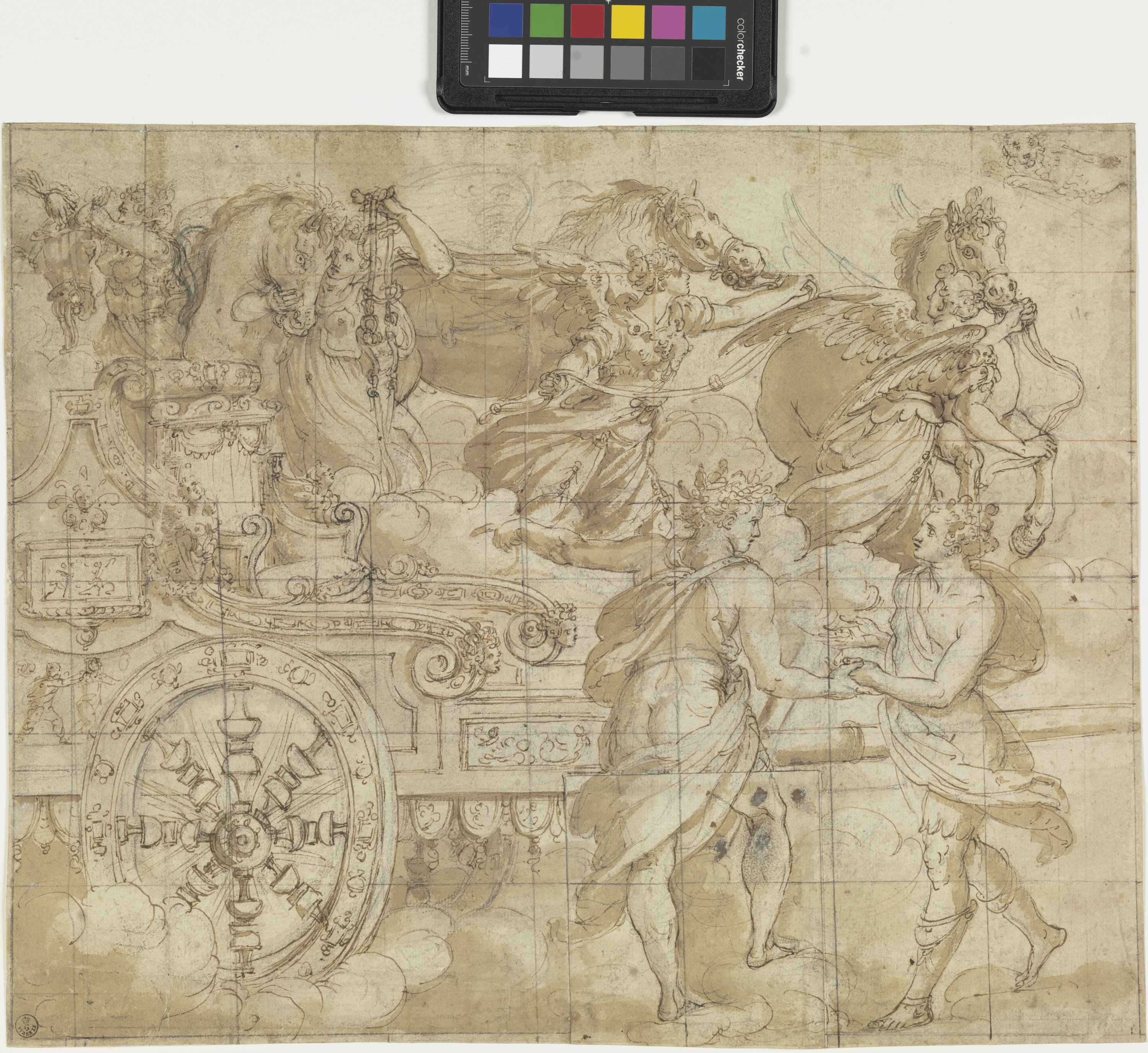 Apollo concede a Fetonte di guidare il carro del sole (disegno) di Allori Alessandro (seconda metà XVI)