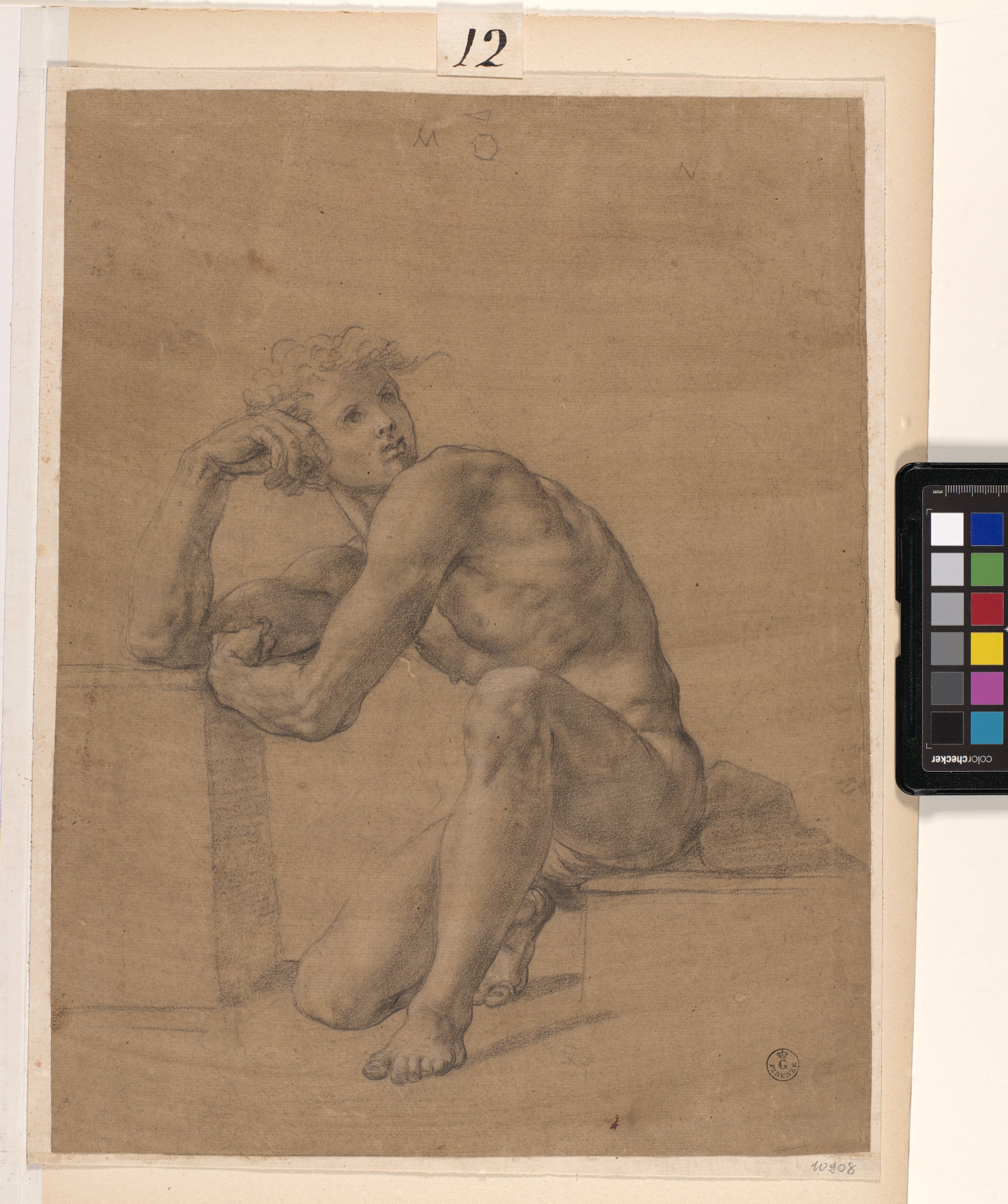 figura maschile nuda seduta (disegno) di Allori Alessandro (seconda metà sec. XVI)