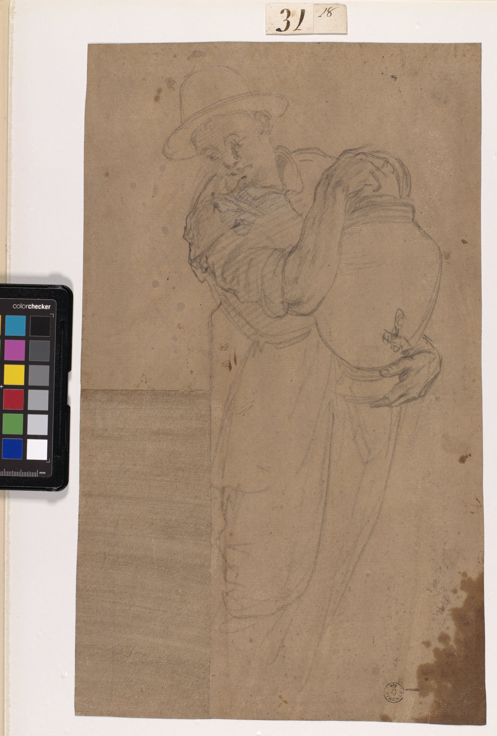 figura maschile che sorregge una brocca (disegno) di Allori Alessandro (seconda metà XVI)