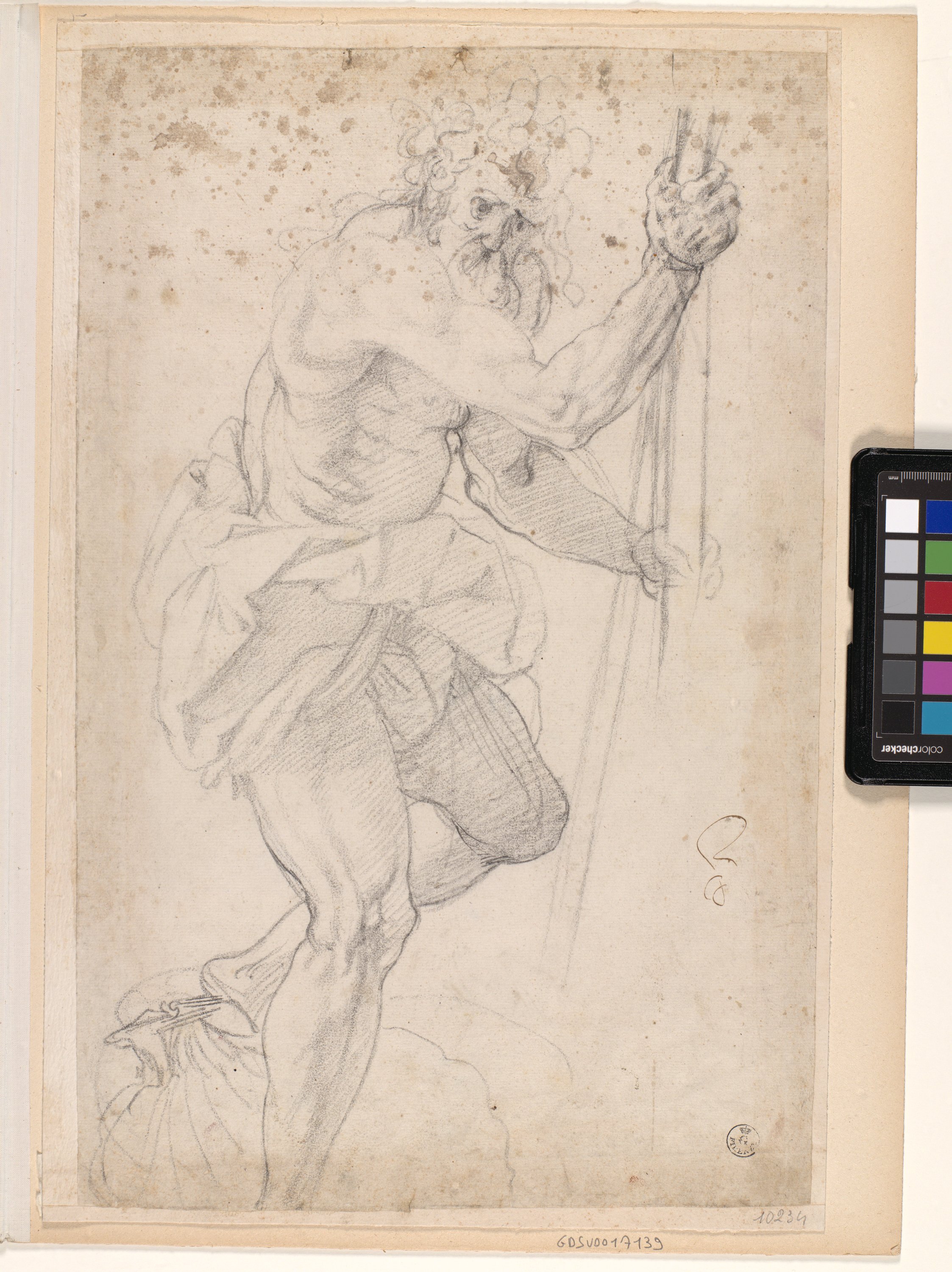 vecchio con barba appoggiato a un bastone (disegno) di Allori Alessandro (seconda metà XVI)