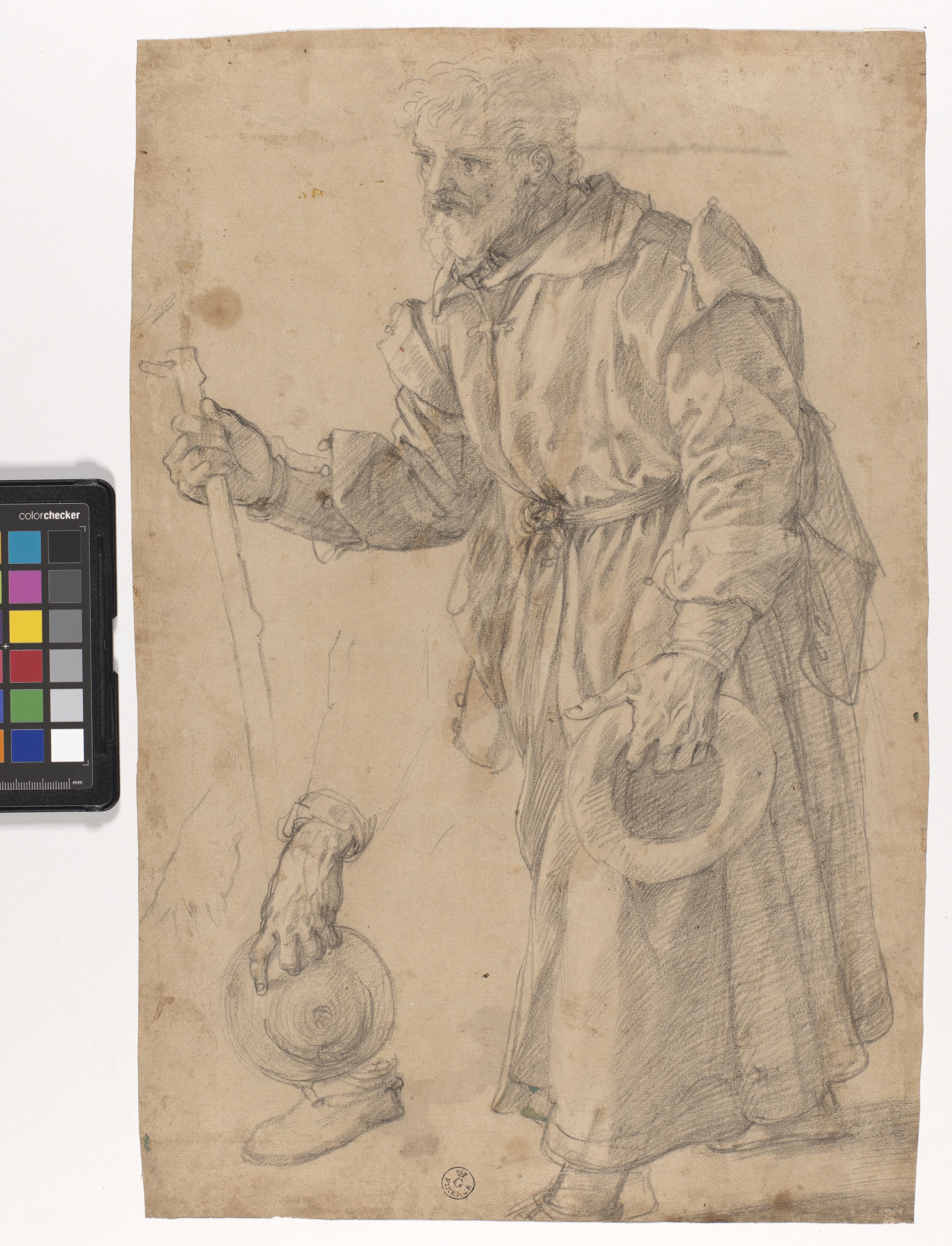 Studio per una figura di vecchio, particolare della mano con cappello (disegno) di Allori Alessandro (fine XVI)