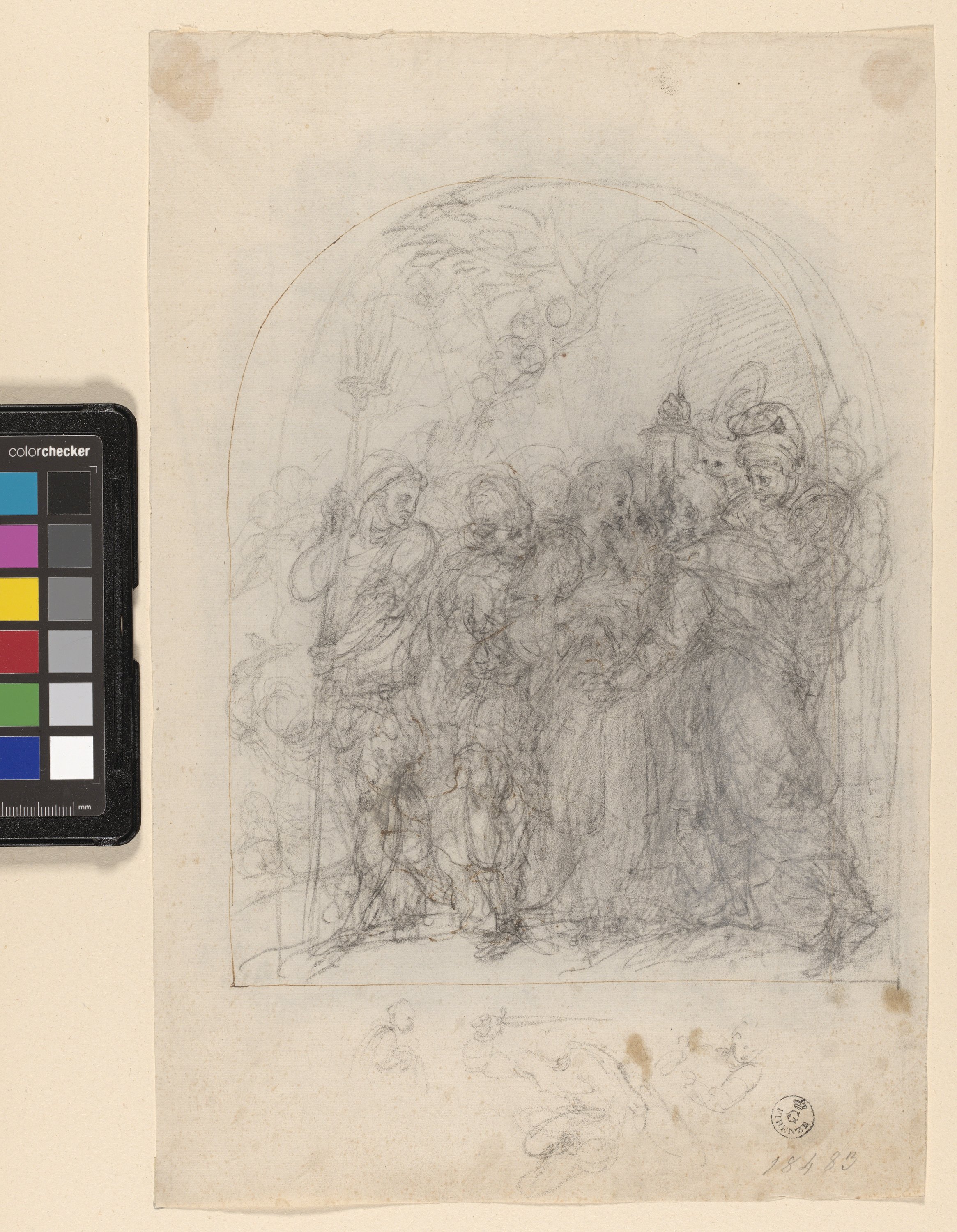 Studio di composizione con il bacio di Giuda (disegno) di Allori Alessandro (fine/ inizio XVI/ XVII)