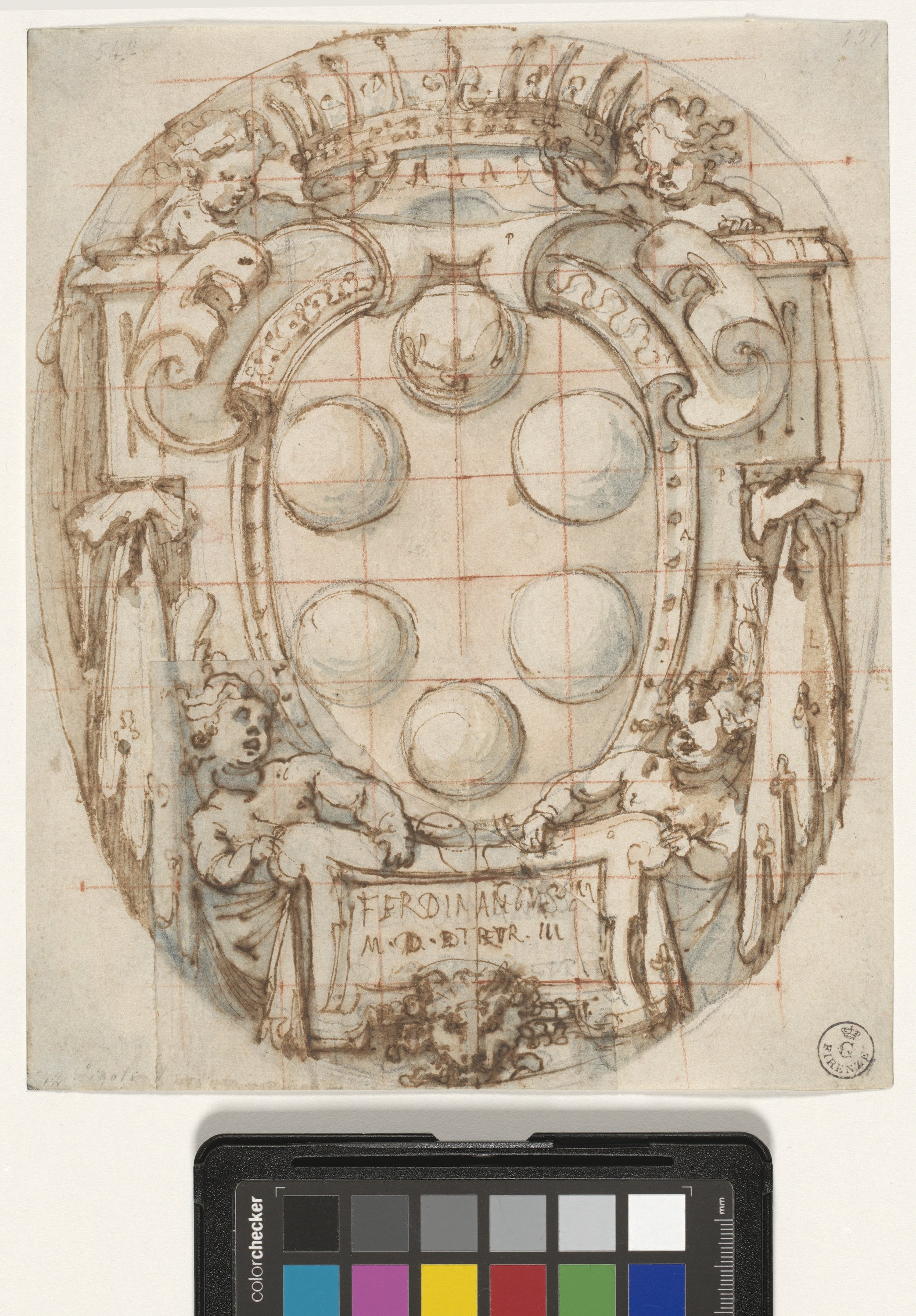 Stemma mediceo con putti (disegno) di Cardi Ludovico detto Cigoli (primo quarto XVII)