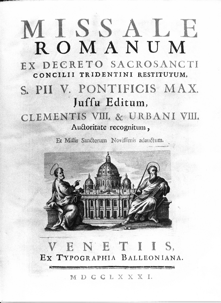 San Pietro e San Paolo con veduta della Basilica di San Pietro (stampa) - ambito veneto (sec. XVIII)