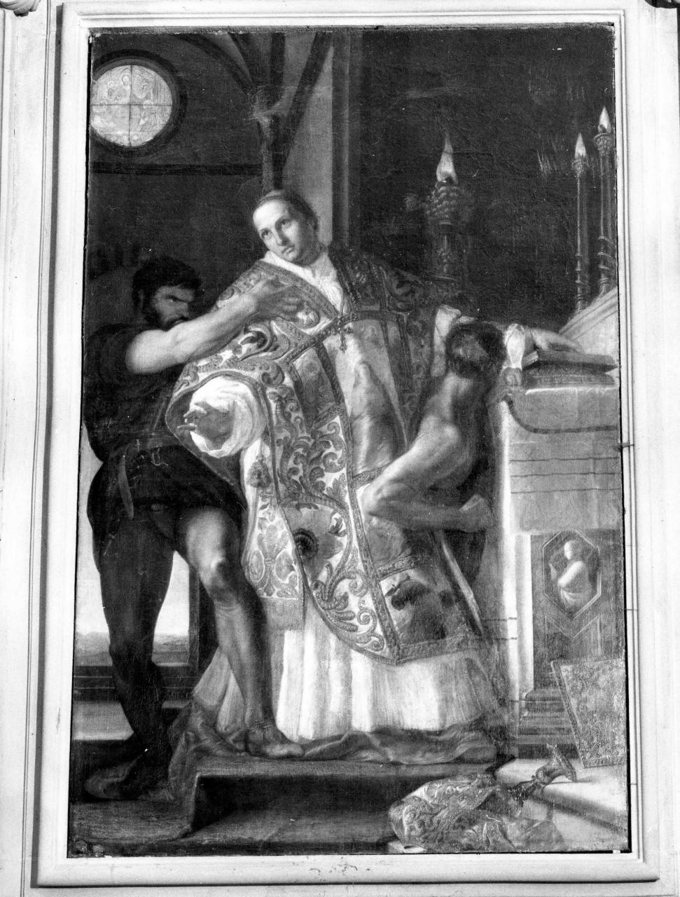 San Bernardo aggredito da due eretici (dipinto) di Sabatelli Luigi (fine/ inizio sec. XIX)