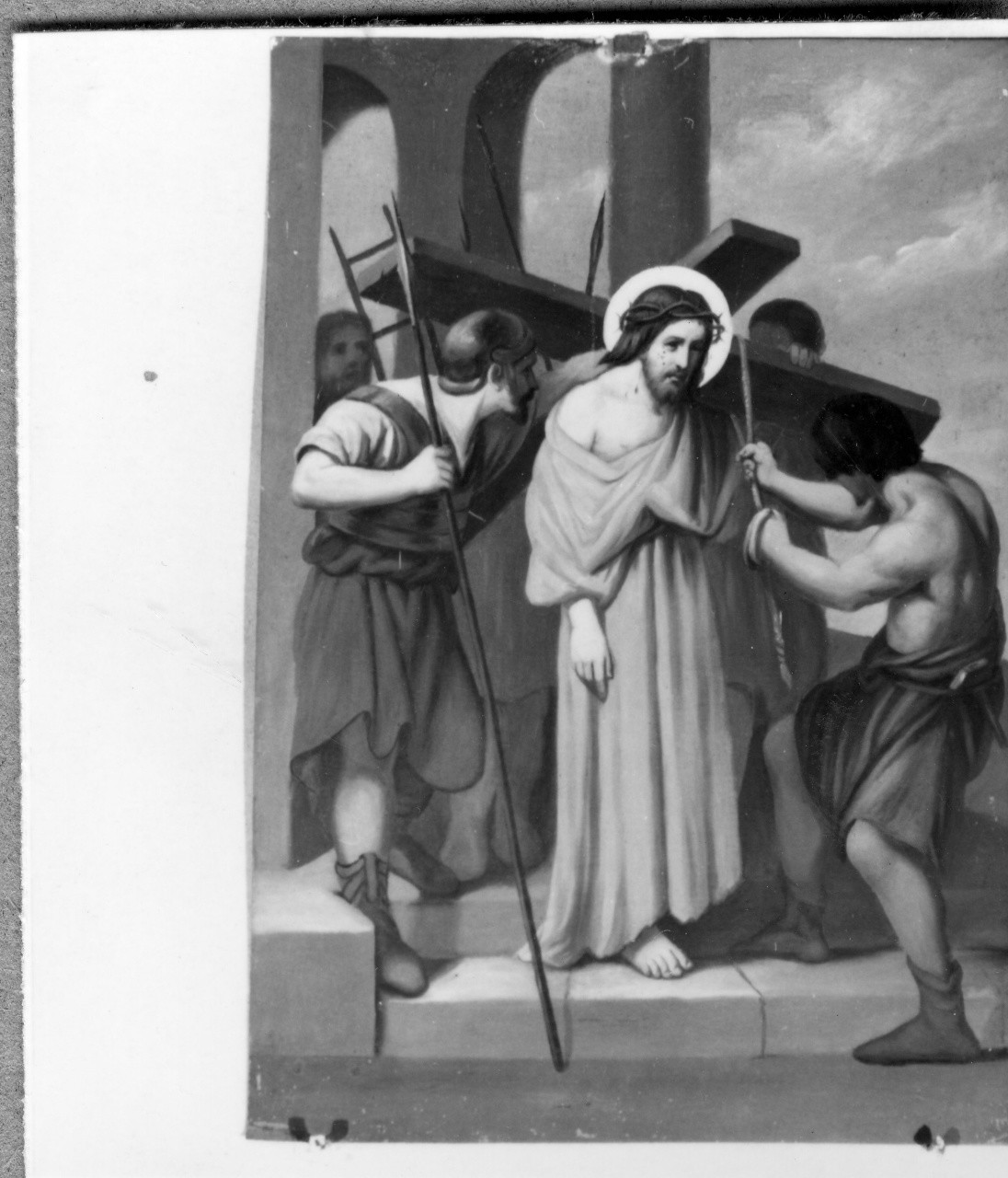 stazione II: Gesù caricato della croce (dipinto) - manifattura emiliana (fine sec. XIX)
