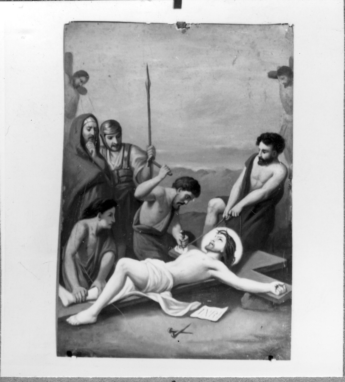 stazione XI: Gesù inchiodato alla croce (dipinto) - manifattura emiliana (fine sec. XIX)