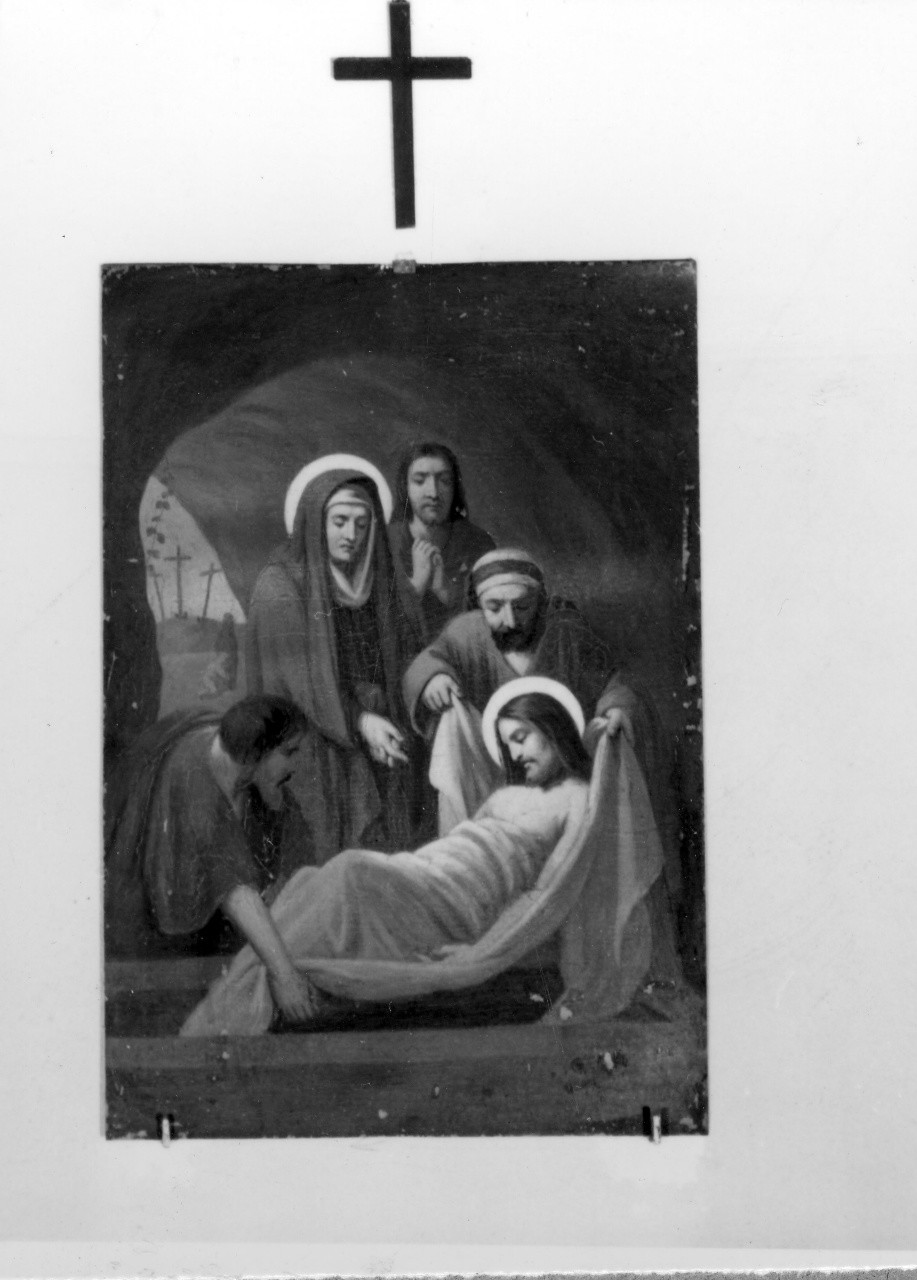 stazione XIV: Gesù deposto nel sepolcro (dipinto) - manifattura emiliana (fine sec. XIX)