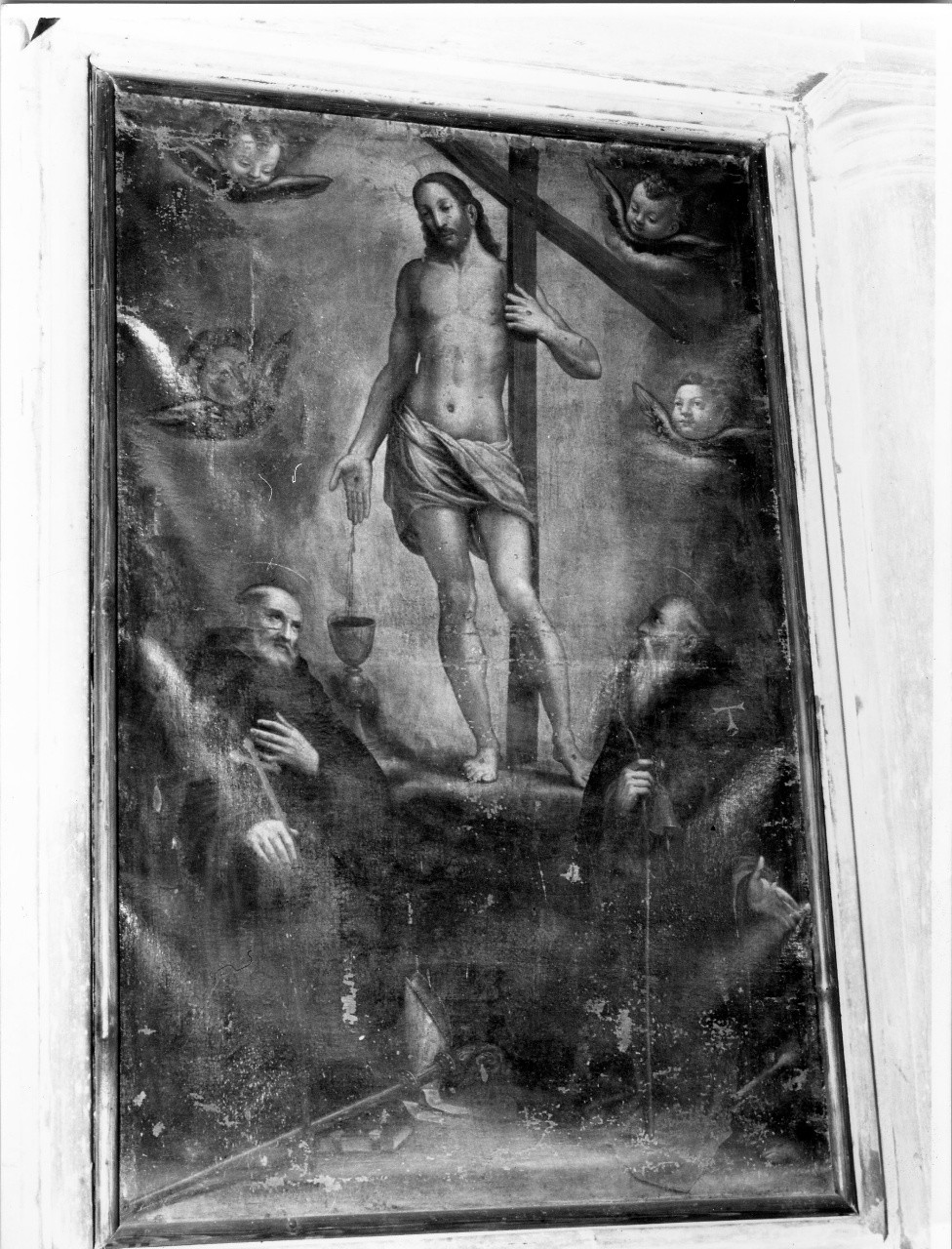 Cristo risorto tra angeli e santi/ Sant'Antonio Abate/ San Giovanni Gualberto (dipinto) - manifattura toscana (fine/ inizio secc. XVI/ XVII)
