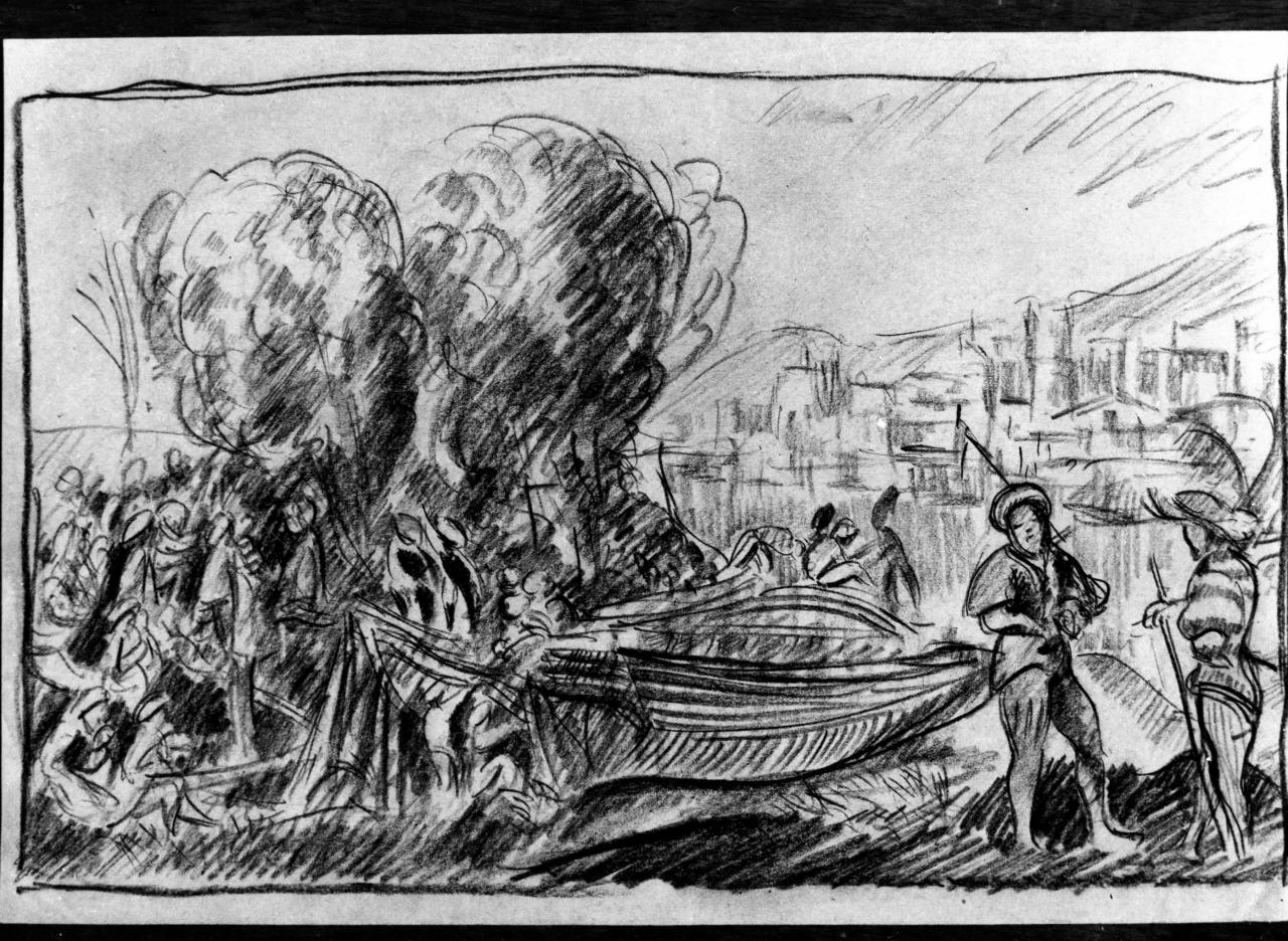 la partenza degli Argonauti (disegno) di Longhi Roberto (sec. XX)