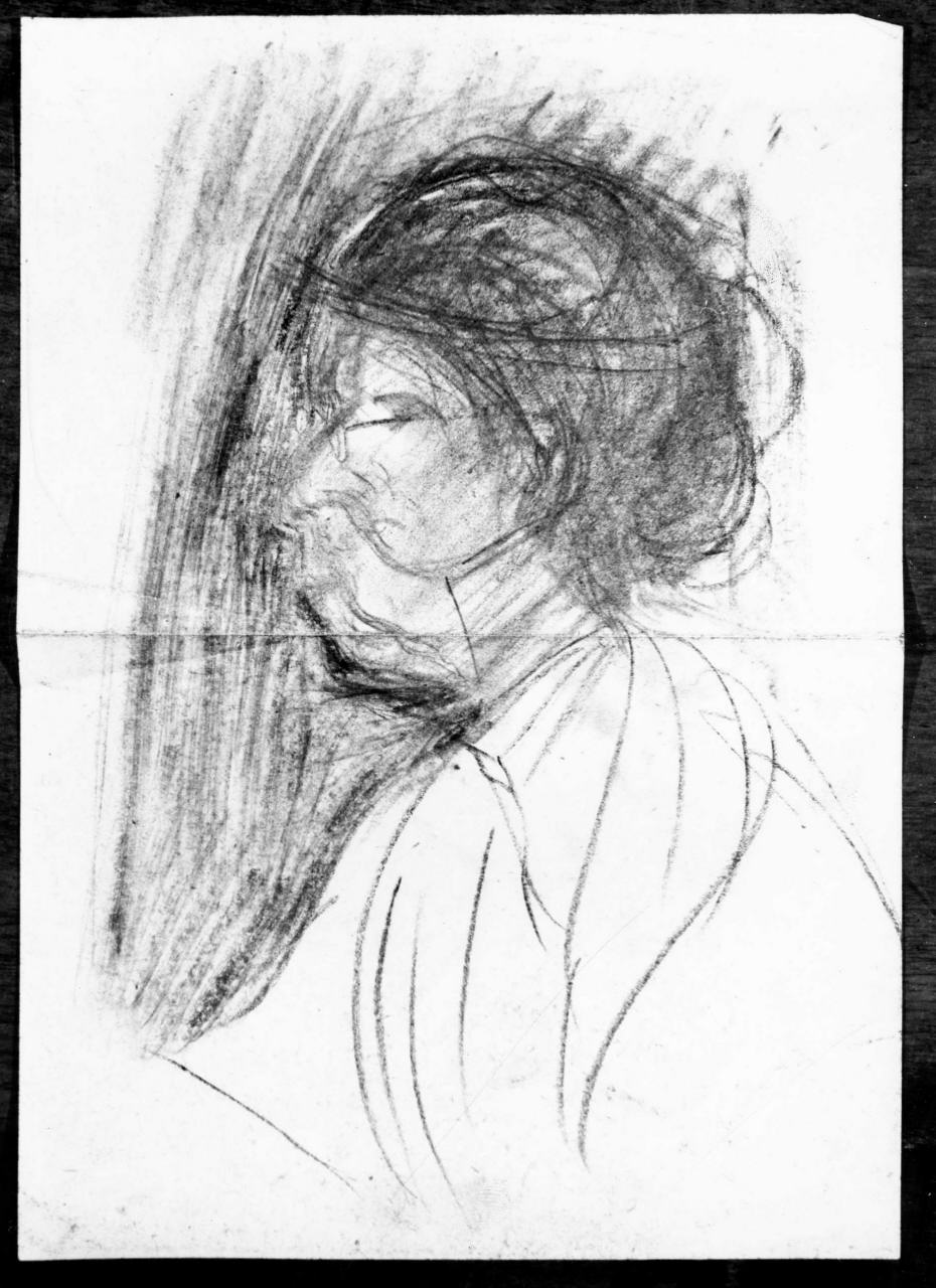 ritratto di donna di profilo (disegno) di Longhi Roberto (sec. XX)