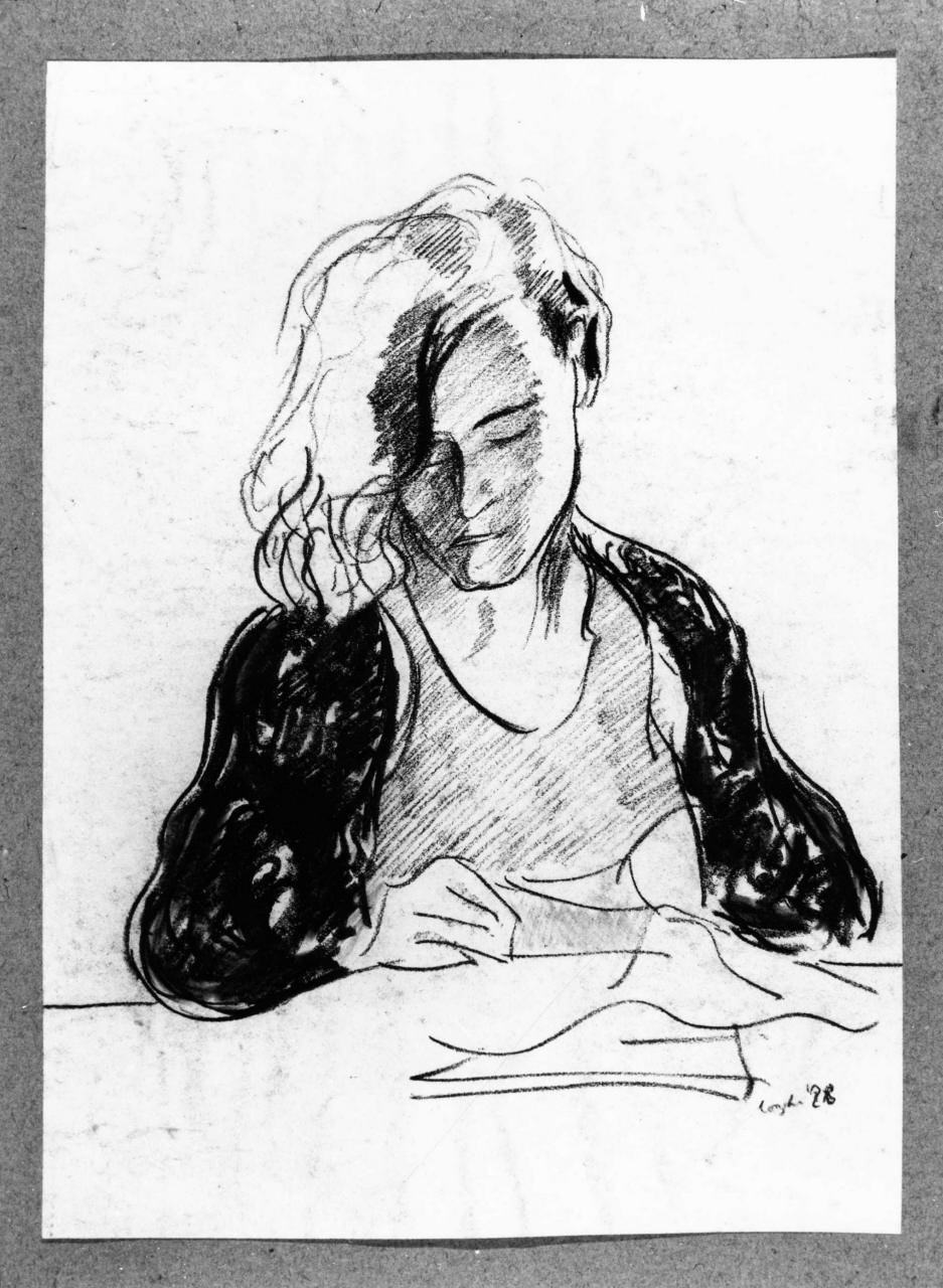 ritratto di donna che legge (disegno) di Longhi Roberto (sec. XX)