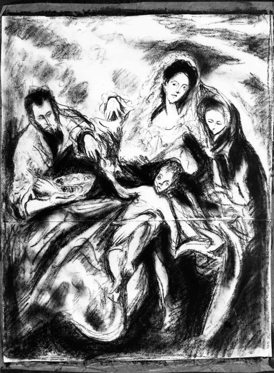 Sacra Famiglia con Santa Maria Maddalena (disegno) di Longhi Roberto (sec. XX)