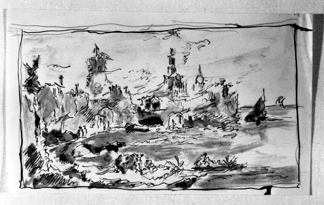 paesaggio marino (disegno) di Longhi Roberto (sec. XX)