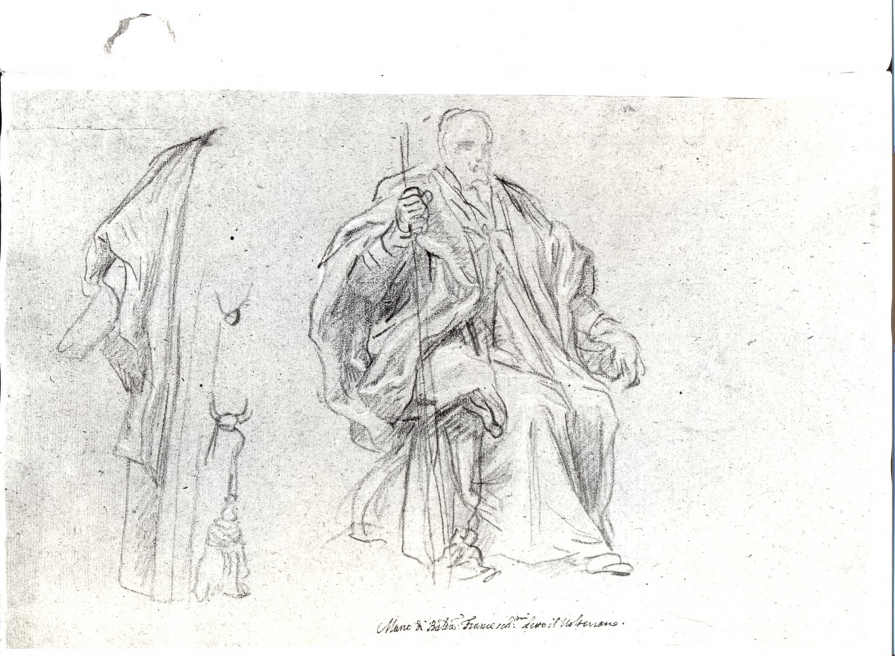 santo monaco che riceve un cavaliere (disegno) di Franceschini Baldassarre detto Volterrano (sec. XVII)