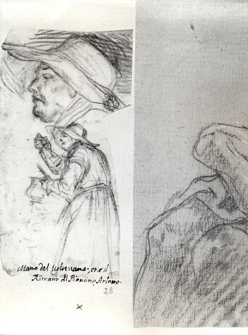 figura maschile che rappresenta il Pievano Arlotto e studio della testa (disegno) di Franceschini Baldassarre detto Volterrano (secondo quarto sec. XVII)