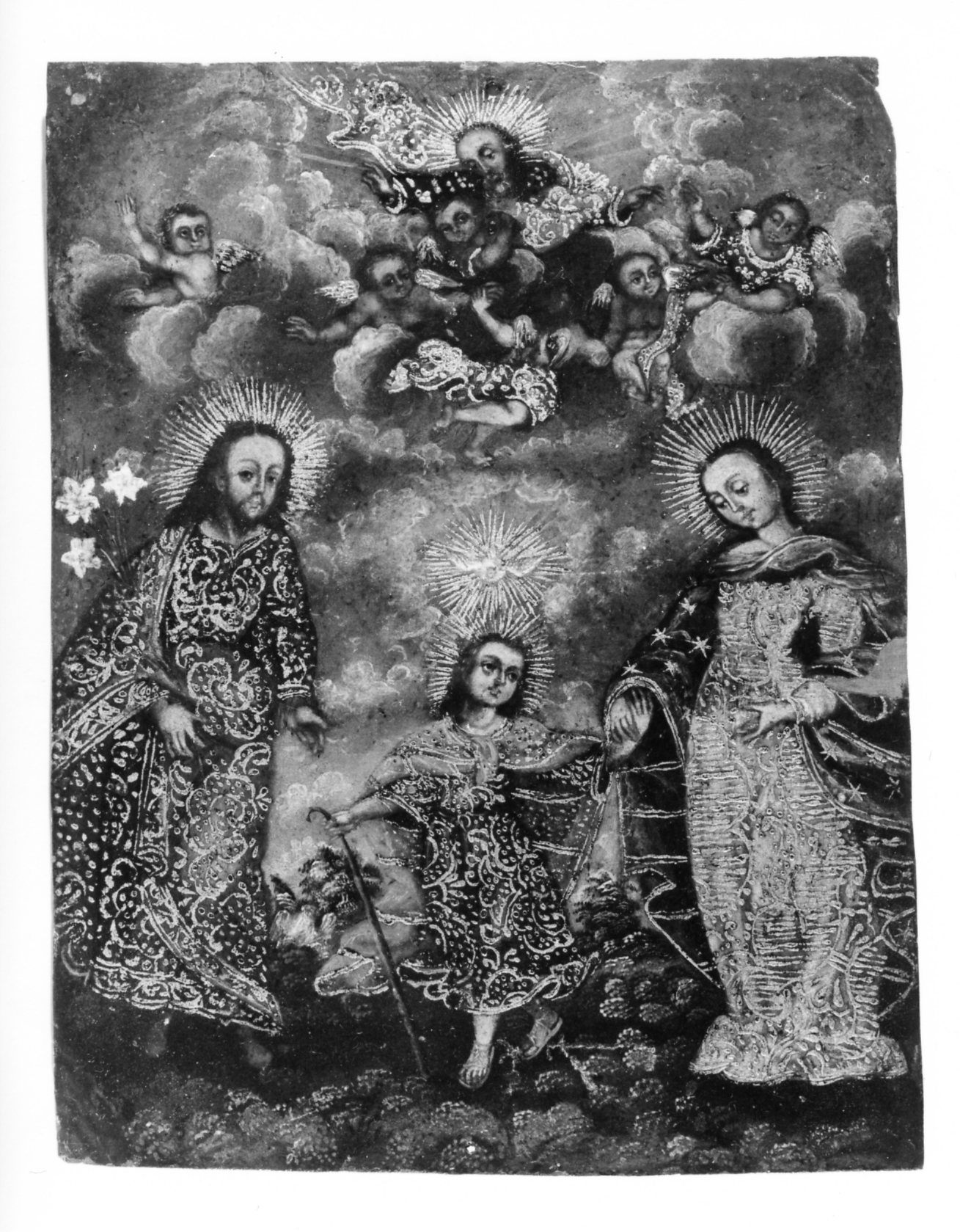 Sacra Famiglia, Famiglia della Madonna (dipinto, pendant) - ambito ispano-americano (sec. XVII)