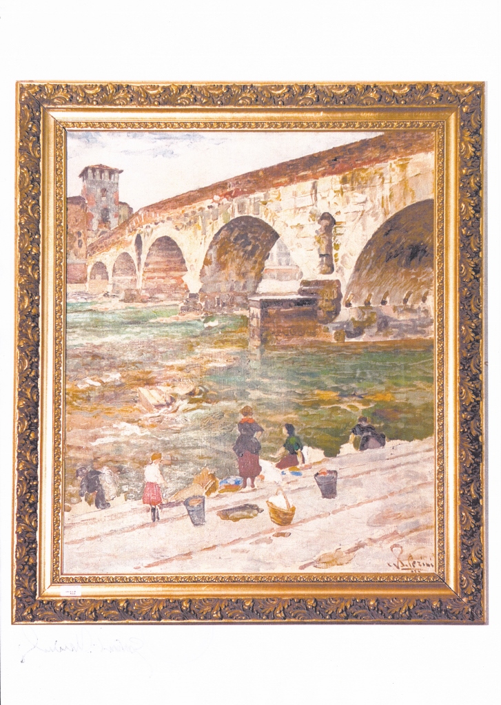 Lavandaie a Ponte Pietra, lavandaie (dipinto) di Perini Nino Paolo - ambito veneto (XX)