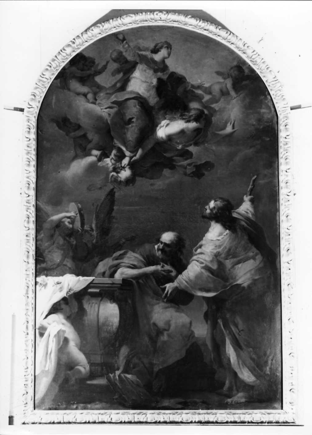 Madonna Assunta con San Giacomo e San Filippo (dipinto) di Gandolfi Gaetano (attribuito) (sec. XVIII)