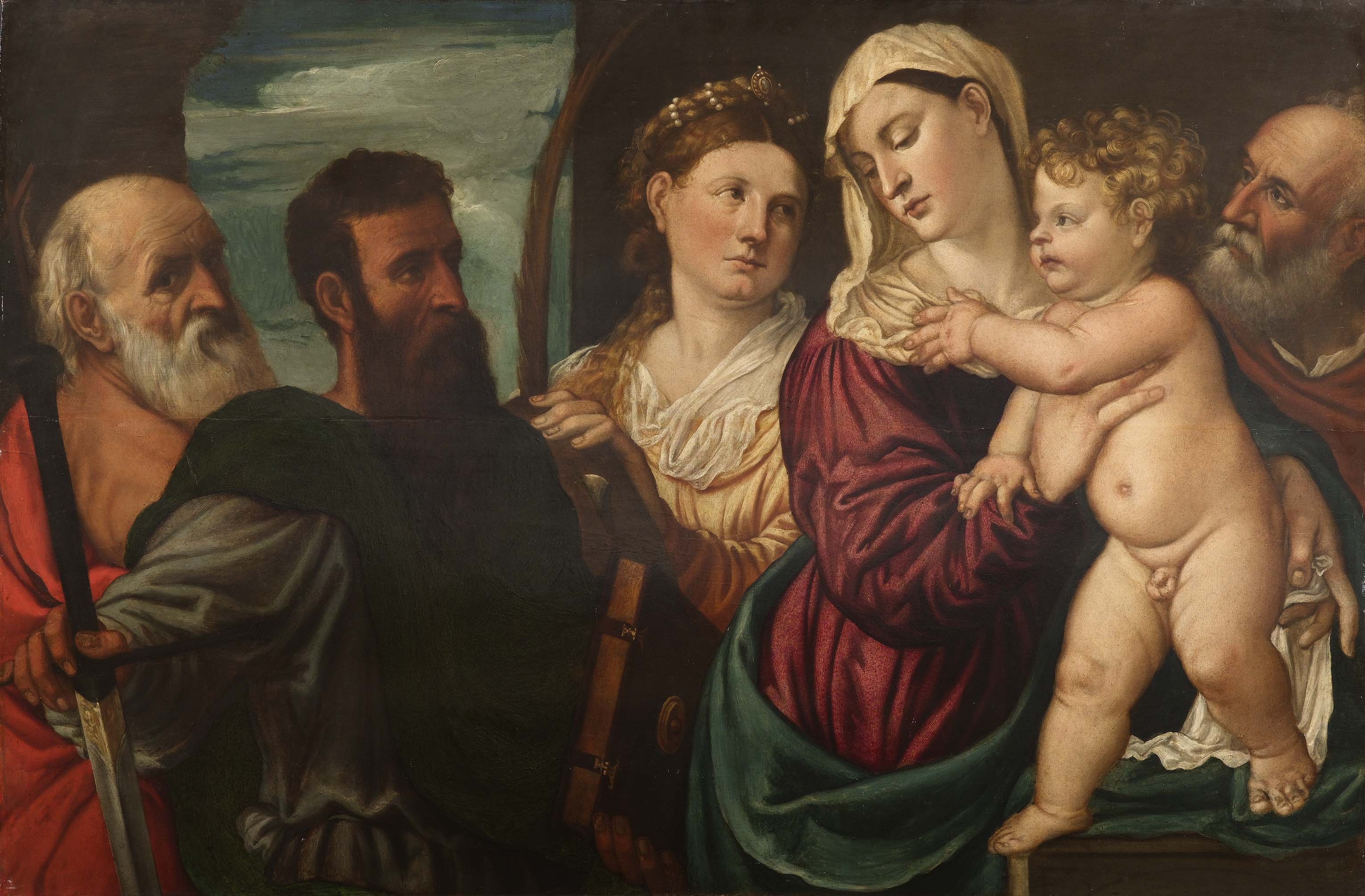 Sacra Famiglia e Santi (dipinto) di Campagnola Domenico (attribuito) (prima metà Sec. XVI)