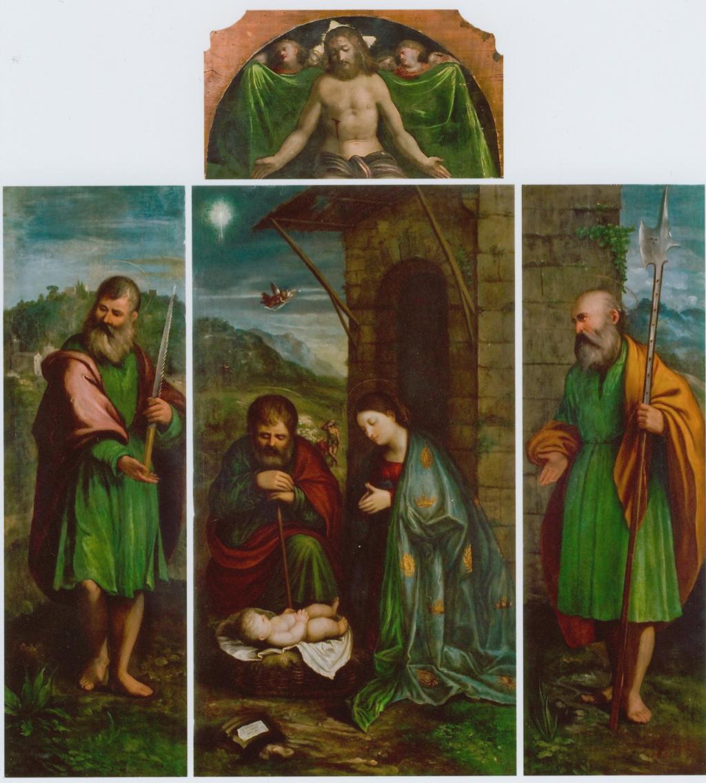 Natività di Cristo con San Simone, San Giuda Taddeo e Ecce Homo (polittico) di Piazza Callisto (attribuito) (prima metà Sec. XVI)