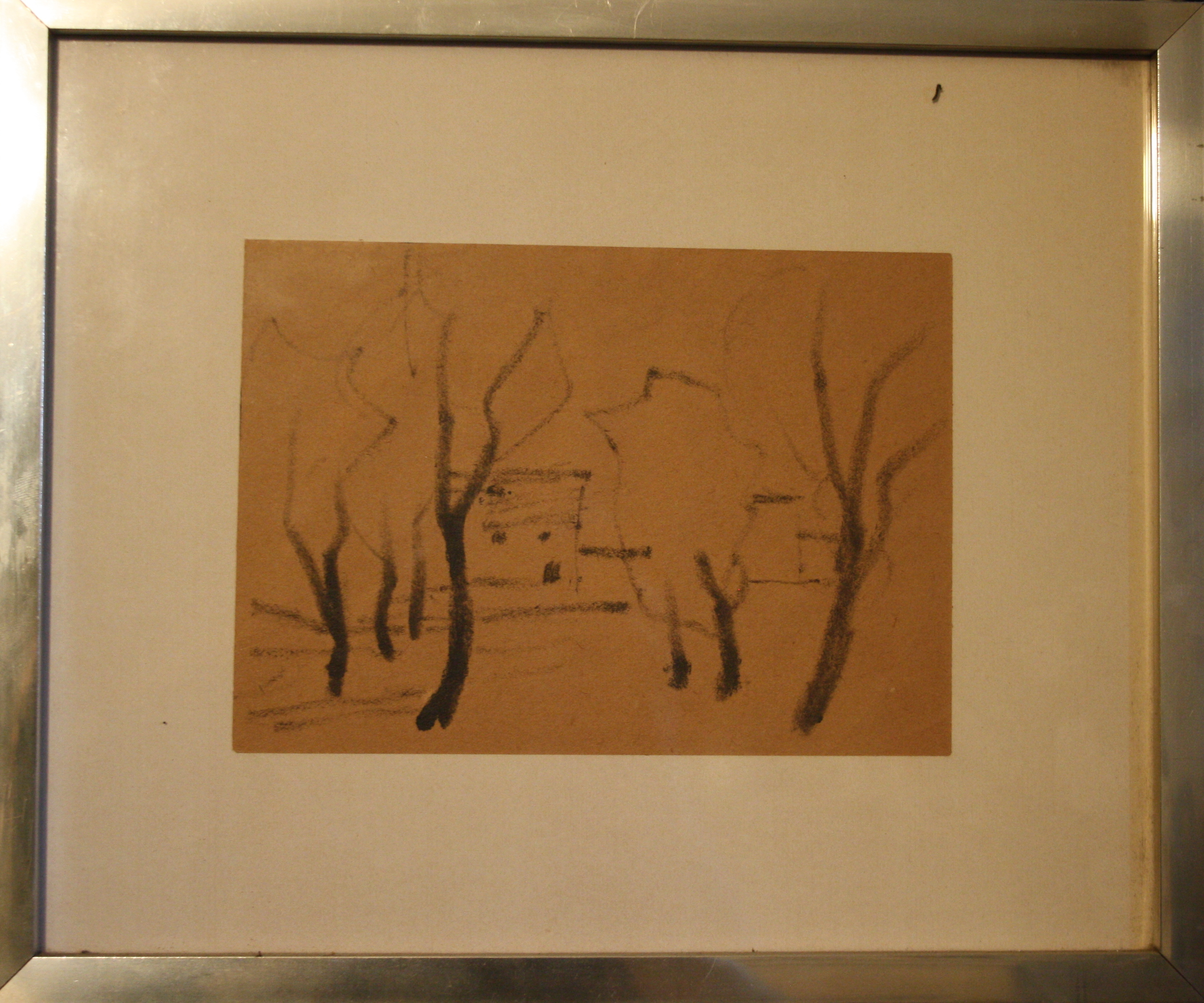 Ulivi a Sirmione, paesaggio (disegno) di Malerba Carlo (XX)