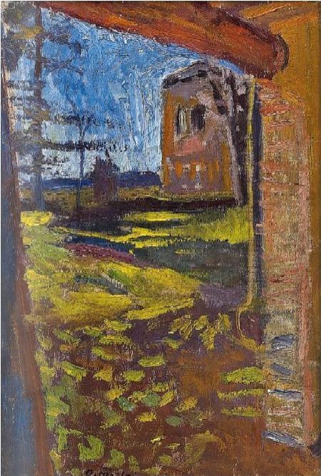 Torre Castiglione vista da casa, paesaggio (dipinto) di Marini Oreste (XX)